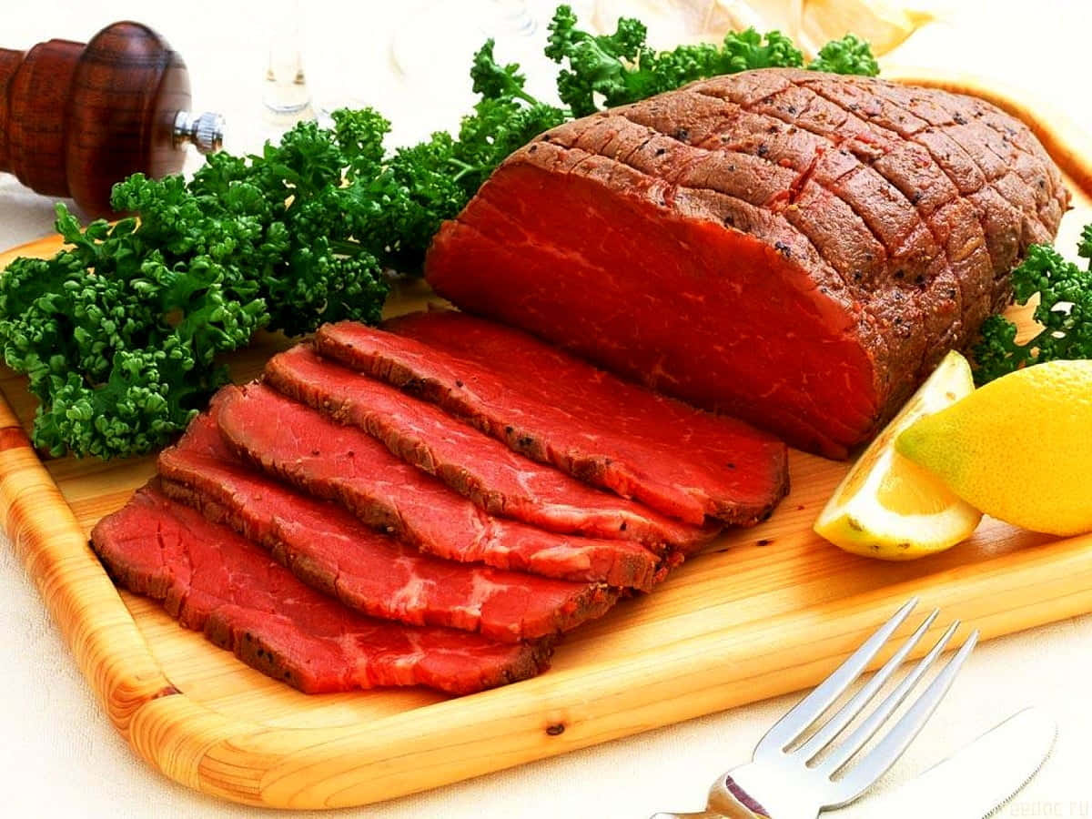 Red Meat, rare roast beef, fresh parsley, SD Desktop Wallpaper