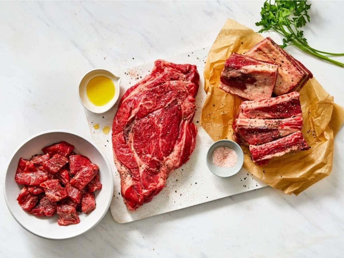 Red Meat, ribeye steak, cubes, SD Desktop Wallpaper