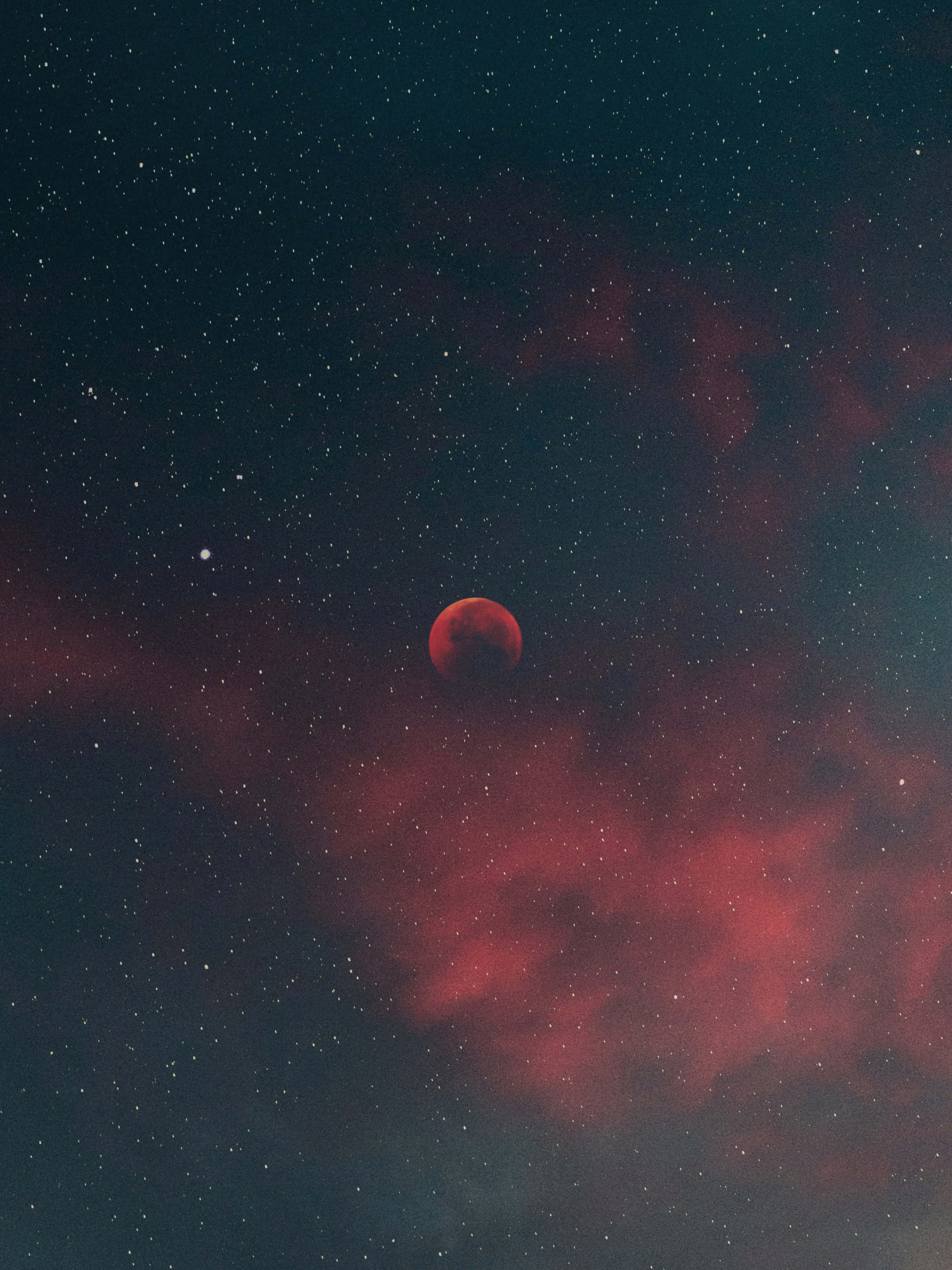lunar eclipse, red moon, crimson nebulae, 4K Phone Wallpaper