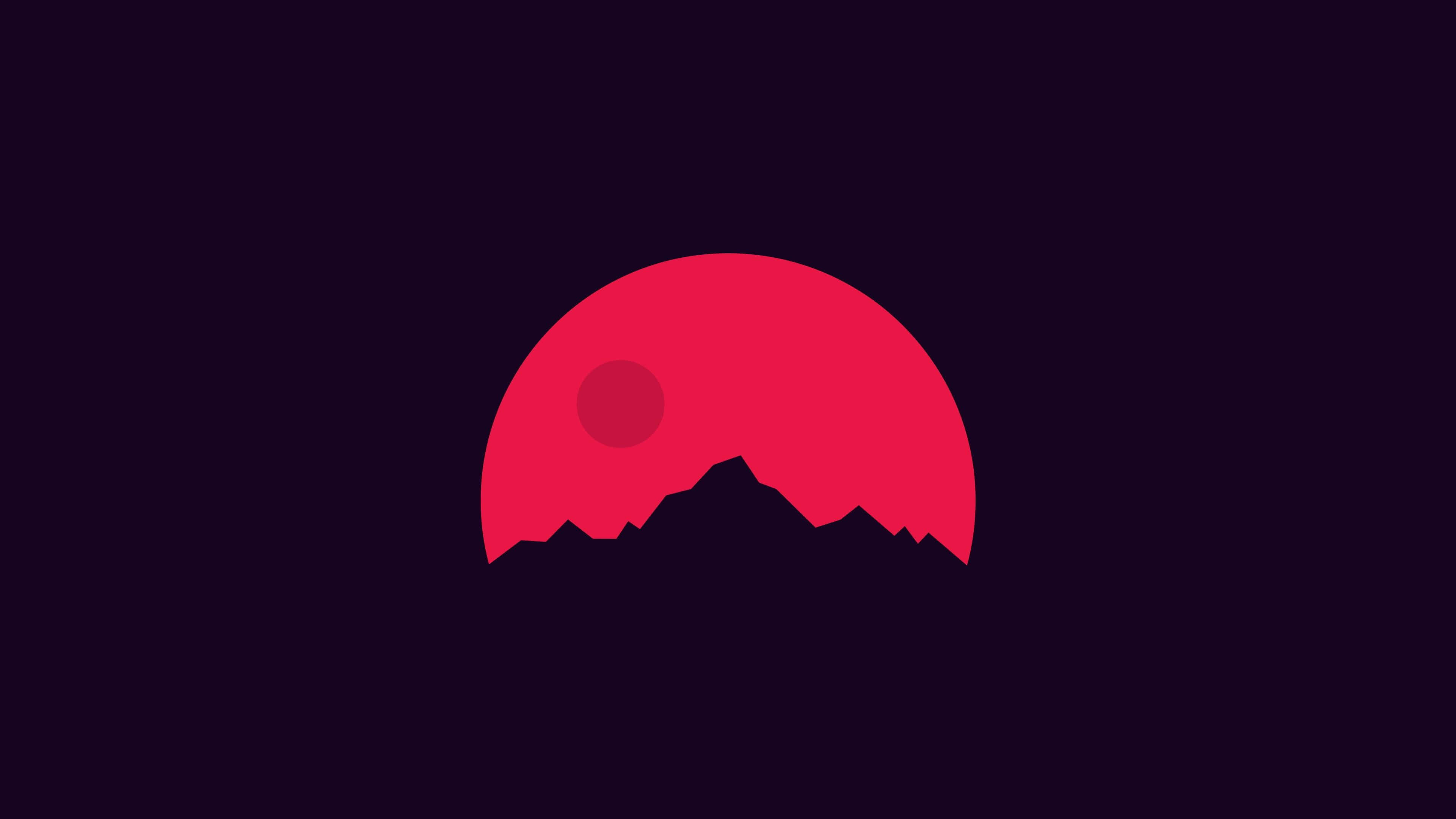 Red Moon, mountain peaks, jagged mountain silhouette, 4K Desktop Wallpaper