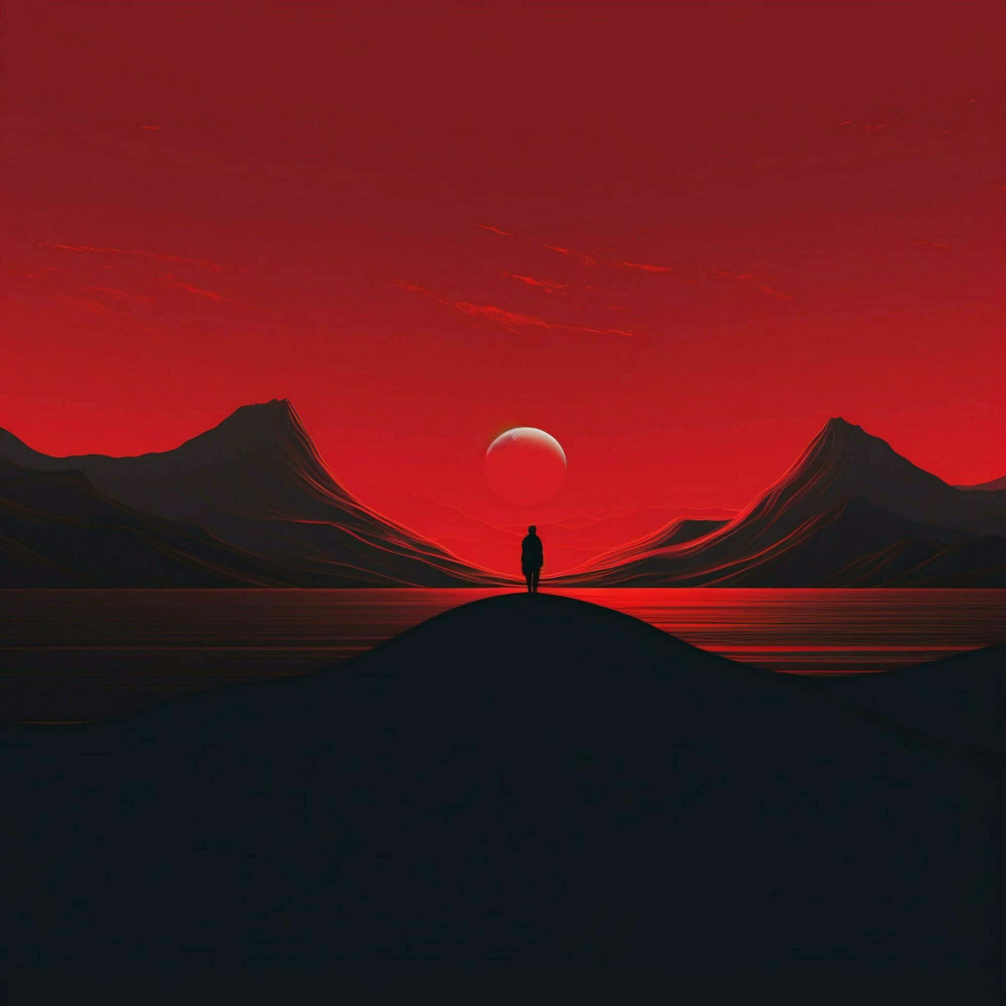 Red Moon, crimson sky, glowing orb, Full HD Desktop Wallpaper