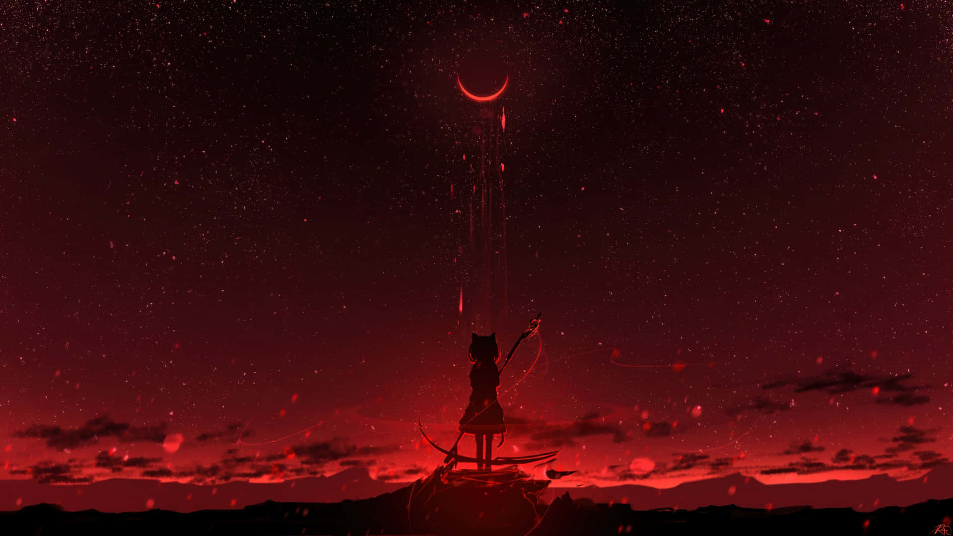 Red Moon, crescent moon, blood red sky, Full HD Desktop Wallpaper