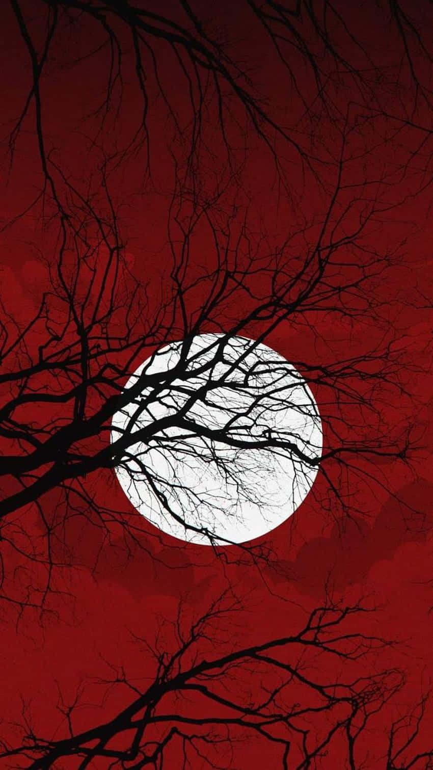 full moon, deep crimson sky, stark white full moon, HD Phone Wallpaper
