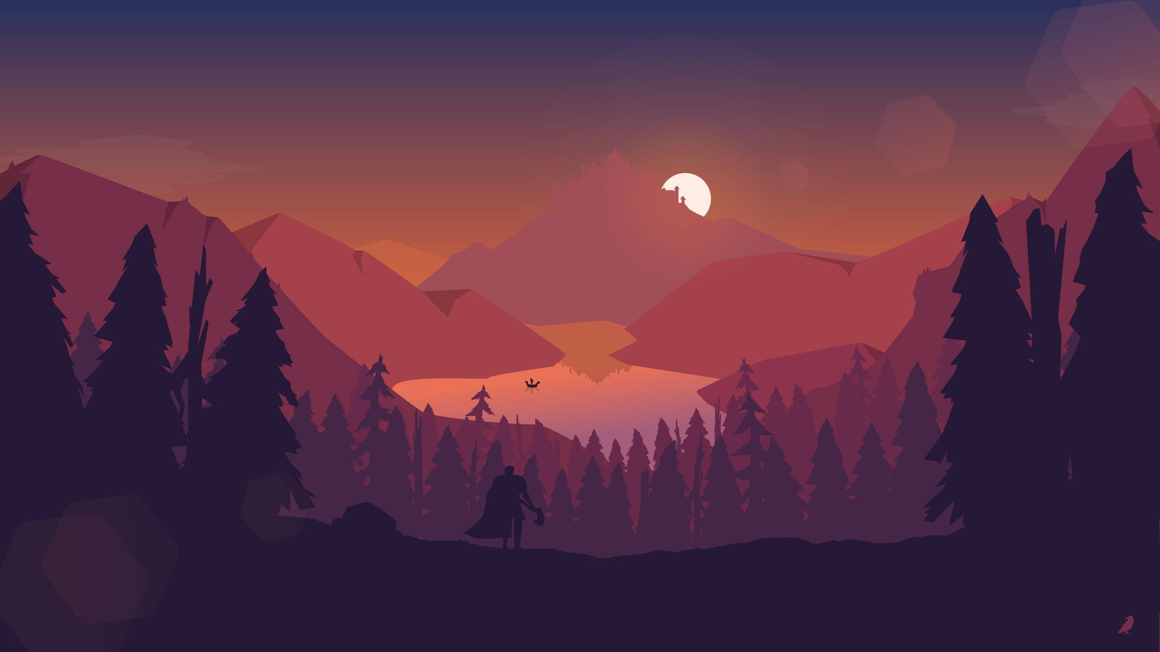 Red Mountain, sunset, mountain lake, 4K Desktop Wallpaper