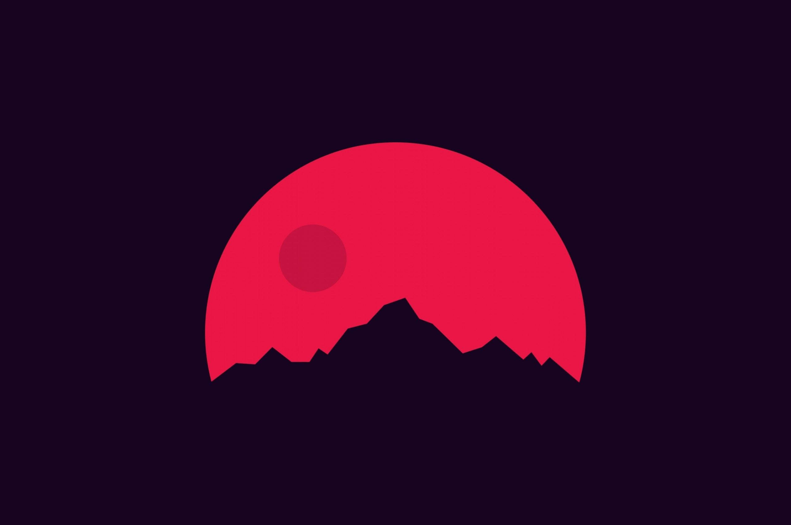 Red Mountain, red sunset, deep purple background, 2K Desktop Wallpaper