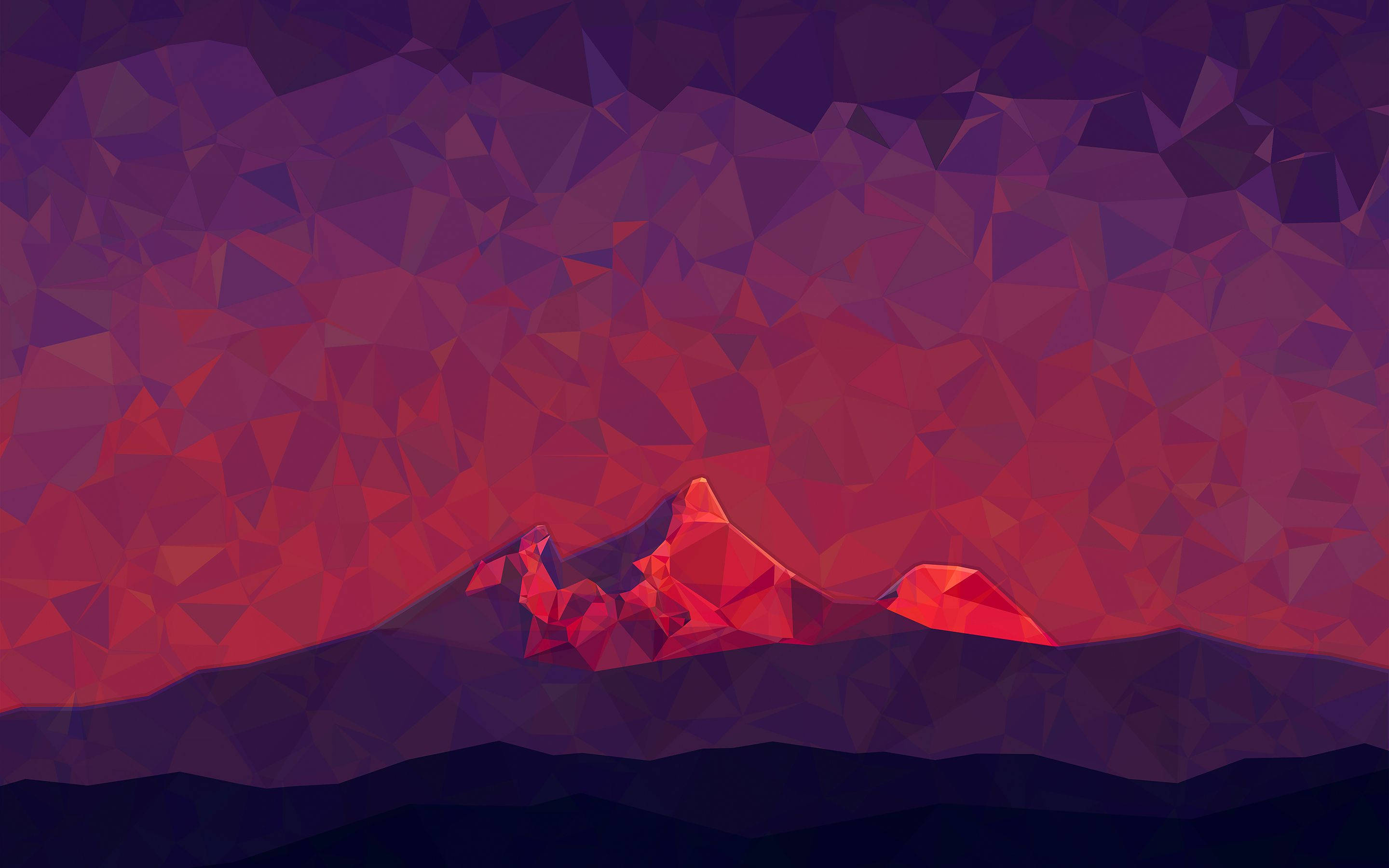 Purple Red Mountain, fiery reds, deep purple polygonal sky, 2K Desktop Wallpaper