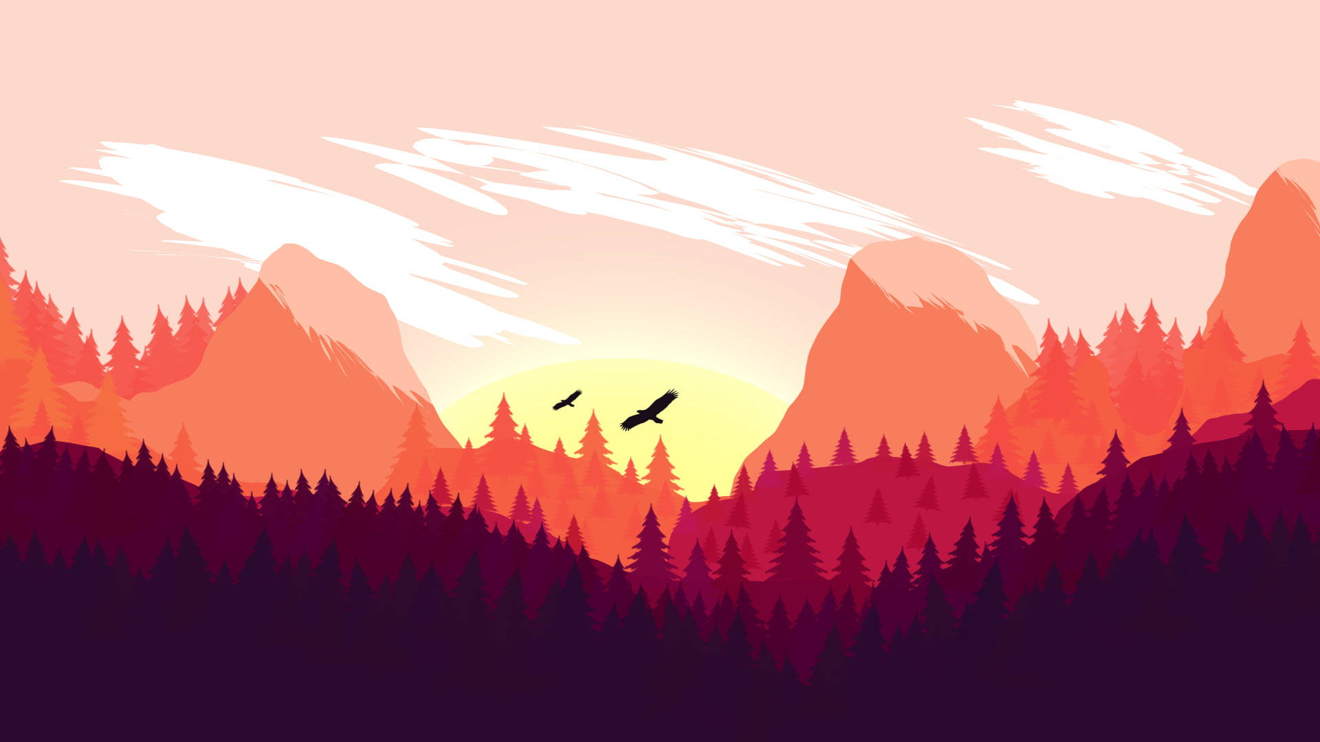 Red Mountain, pine trees, sunset, Full HD Desktop Wallpaper