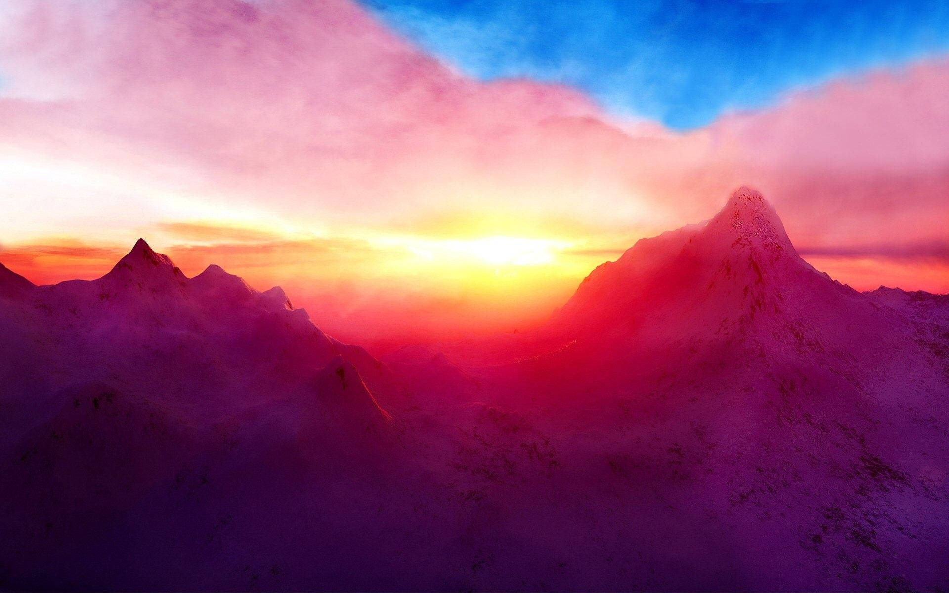 Red Mountain, sunset sky, pink, Full HD Desktop Wallpaper