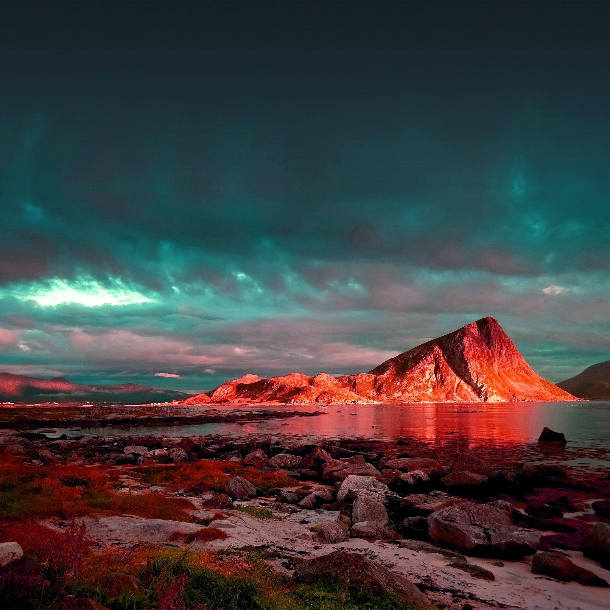 Red Mountain, sunset reflection, teal and purple twilight sky, Full HD Desktop Wallpaper
