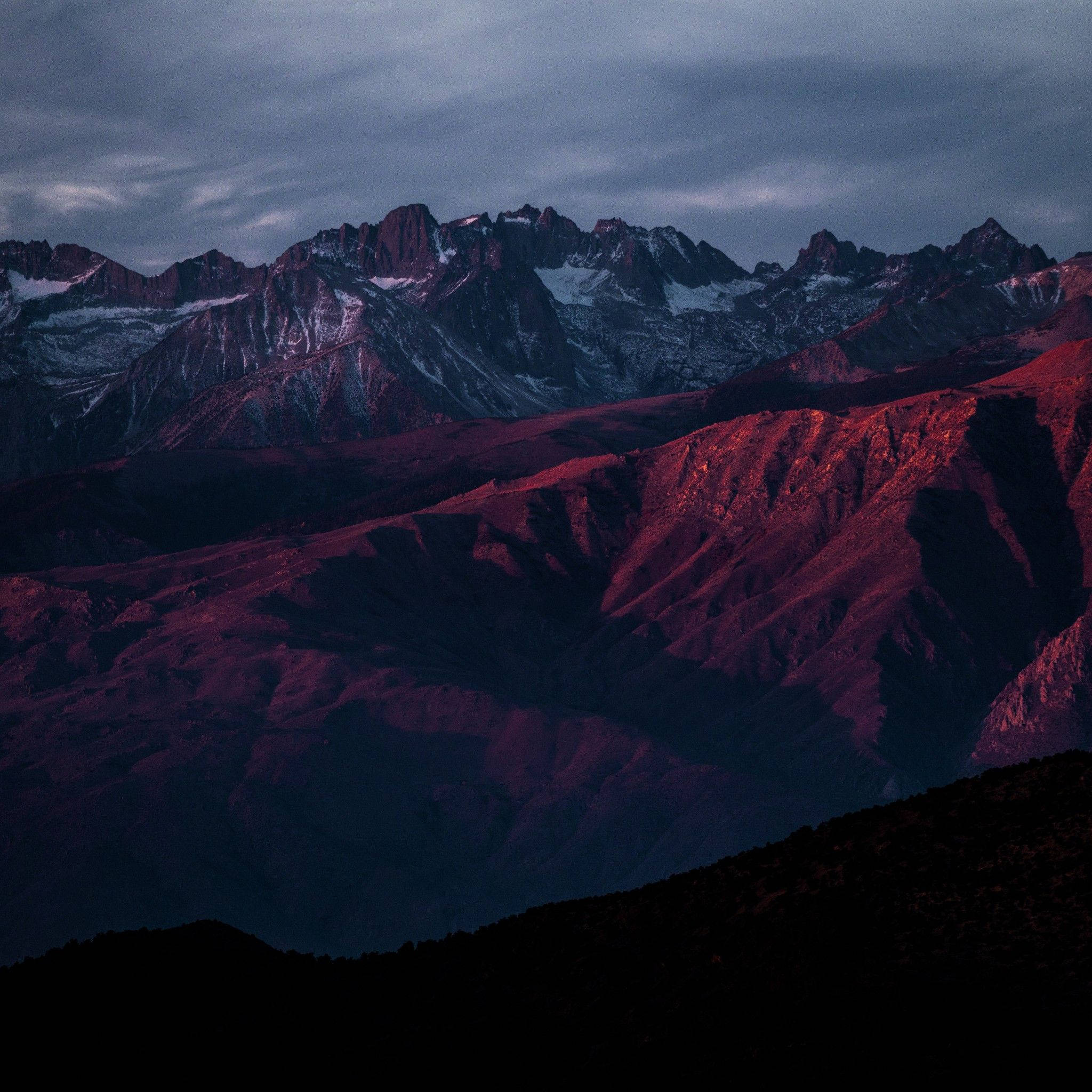 Red Mountain, deep red twilight, snow-capped peaks, Full HD Desktop Wallpaper