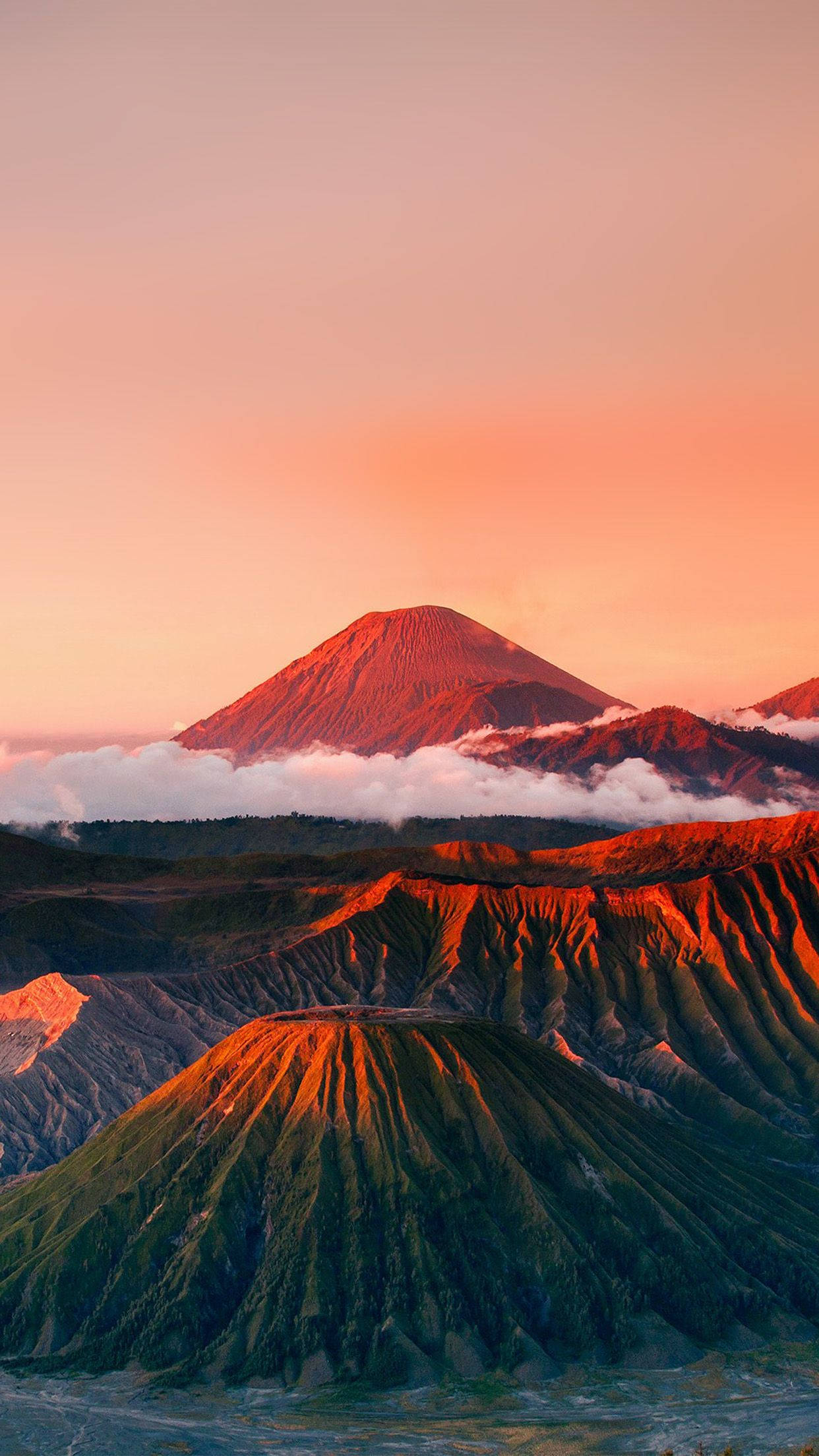 Red Mountain, sunrise, sea of clouds, Full HD Phone Wallpaper