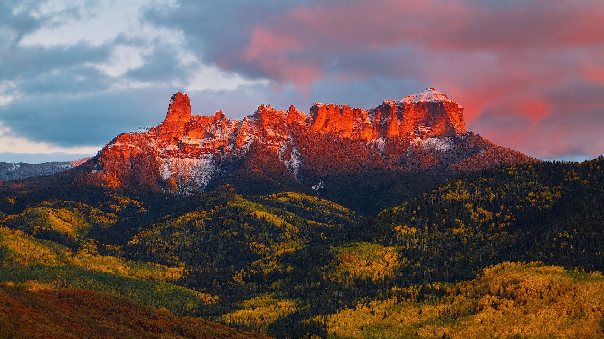 Red Mountain, cloudy sky, fiery sunset hues, Full HD Desktop Wallpaper