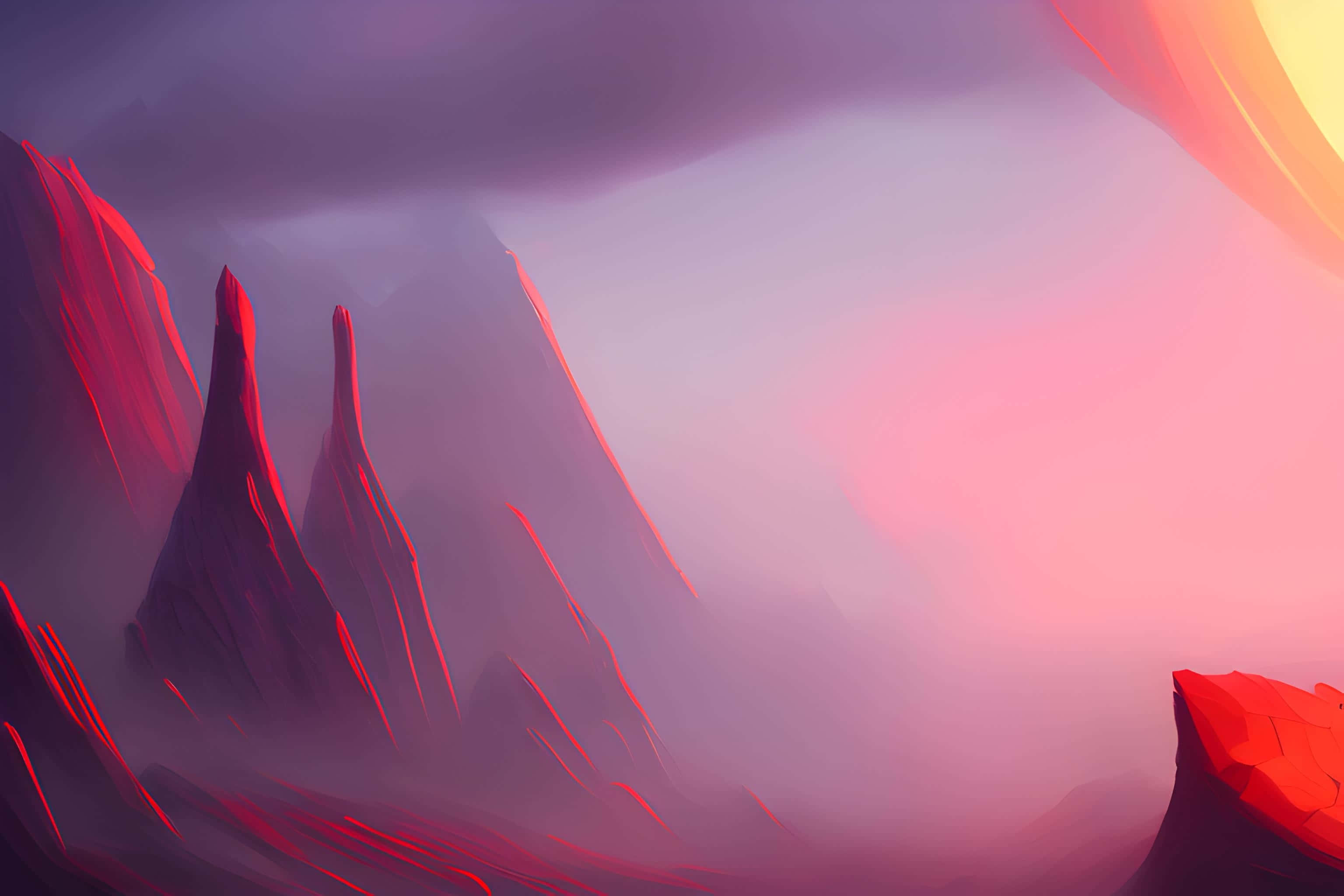 Red Mountain, crimson spires, hazy twilight sky, 2K Desktop Wallpaper