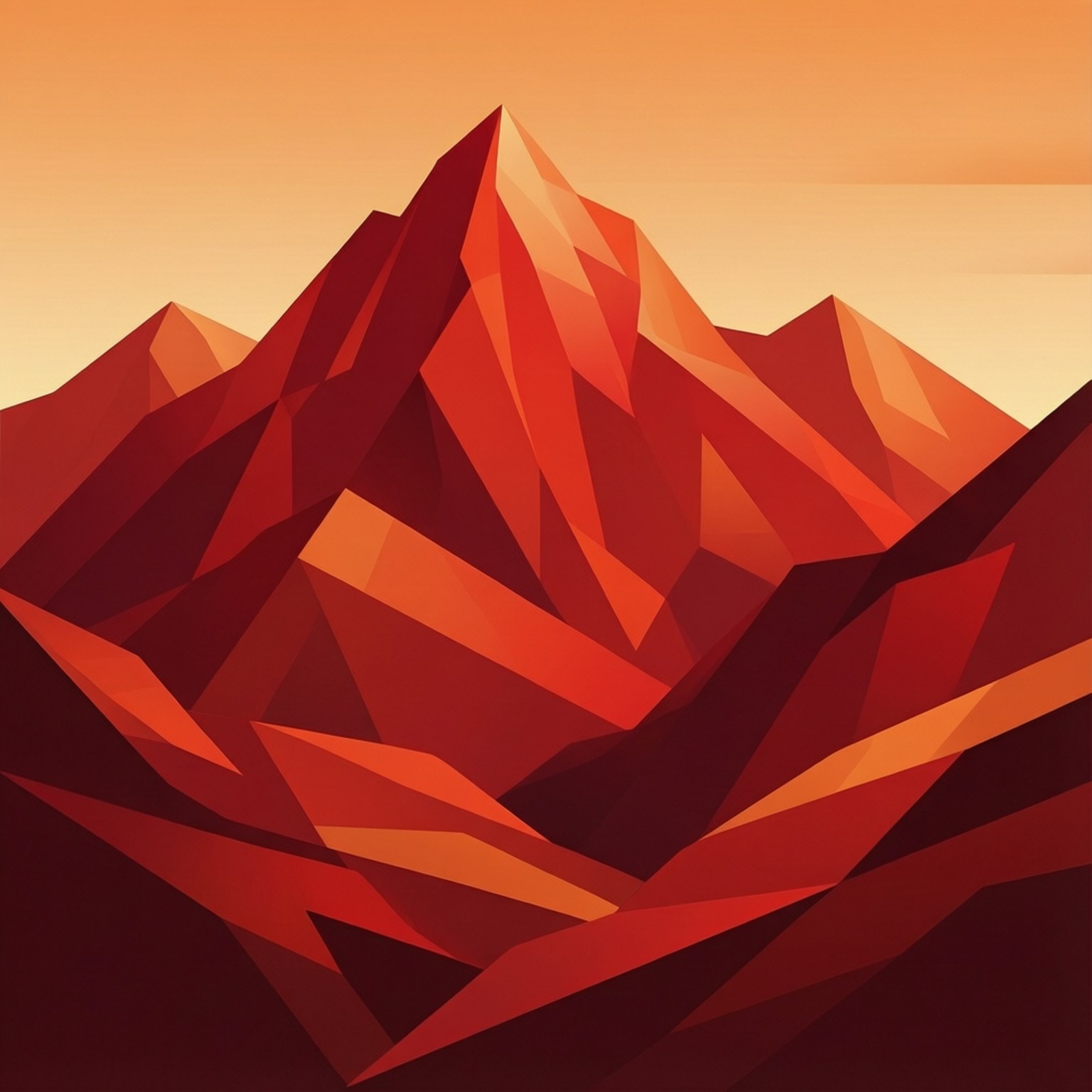 geometric red mountain, bold geometric facets, fiery orange, HD Desktop Wallpaper