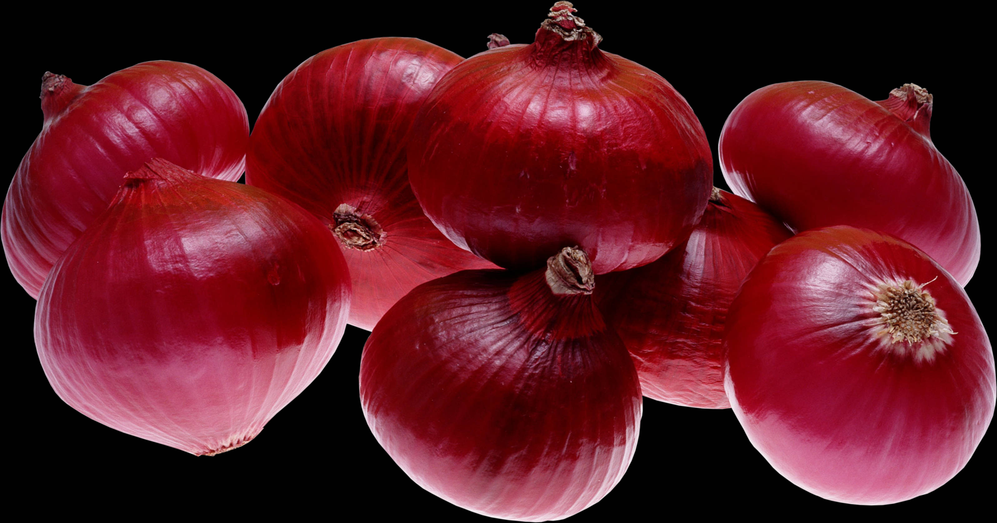 bright red onions, glossy skins, textured layers, 2K Desktop Wallpaper