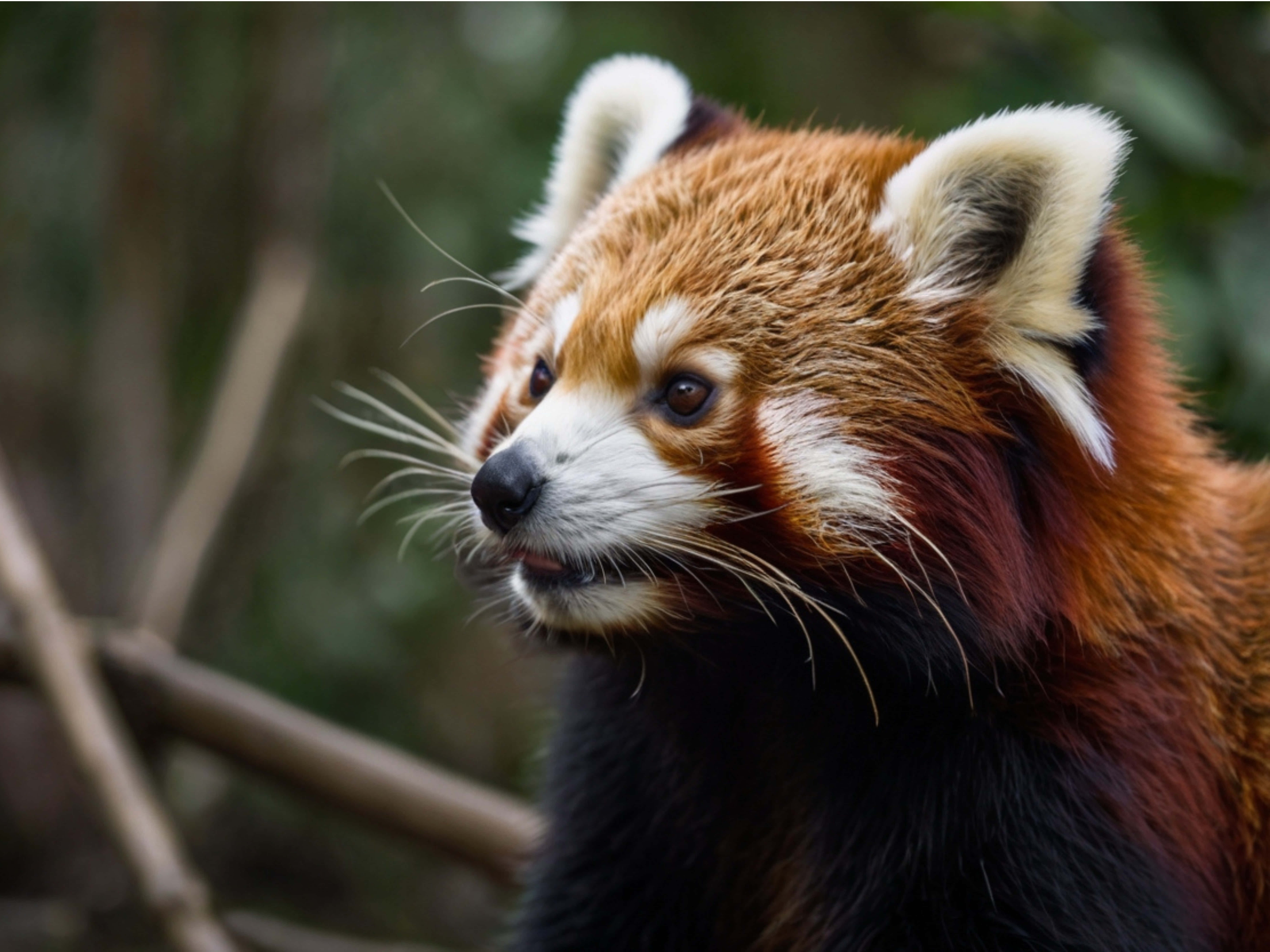 red panda, fluffy reddish-brown fur, white markings on its face and ears, 5K Desktop Wallpaper