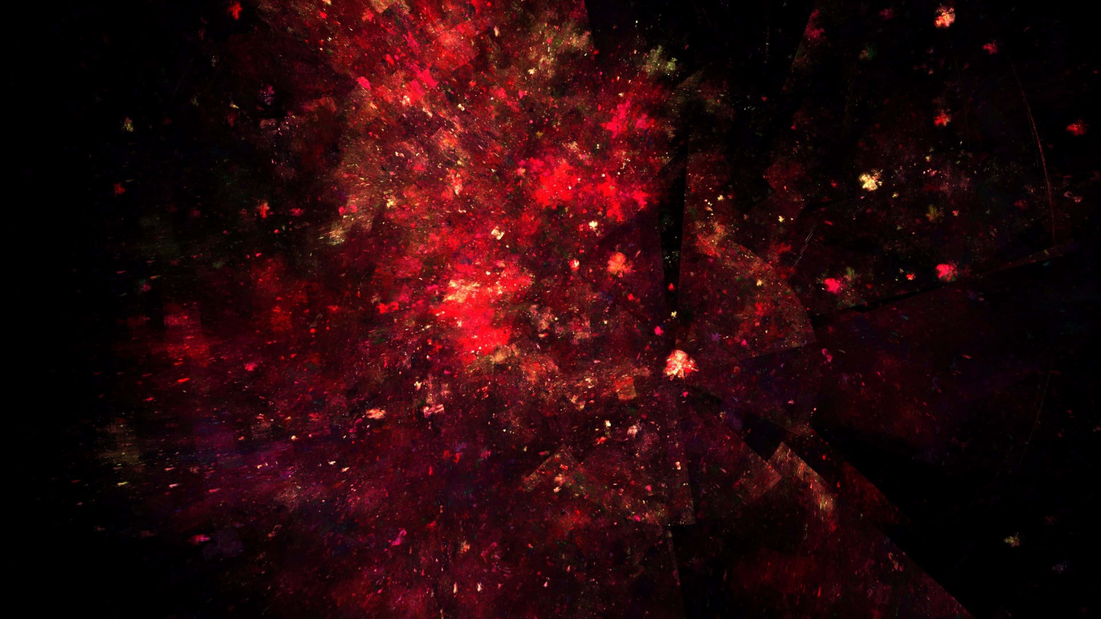 Red PC, vibrant red, gold cosmic particles, 4K Desktop Wallpaper