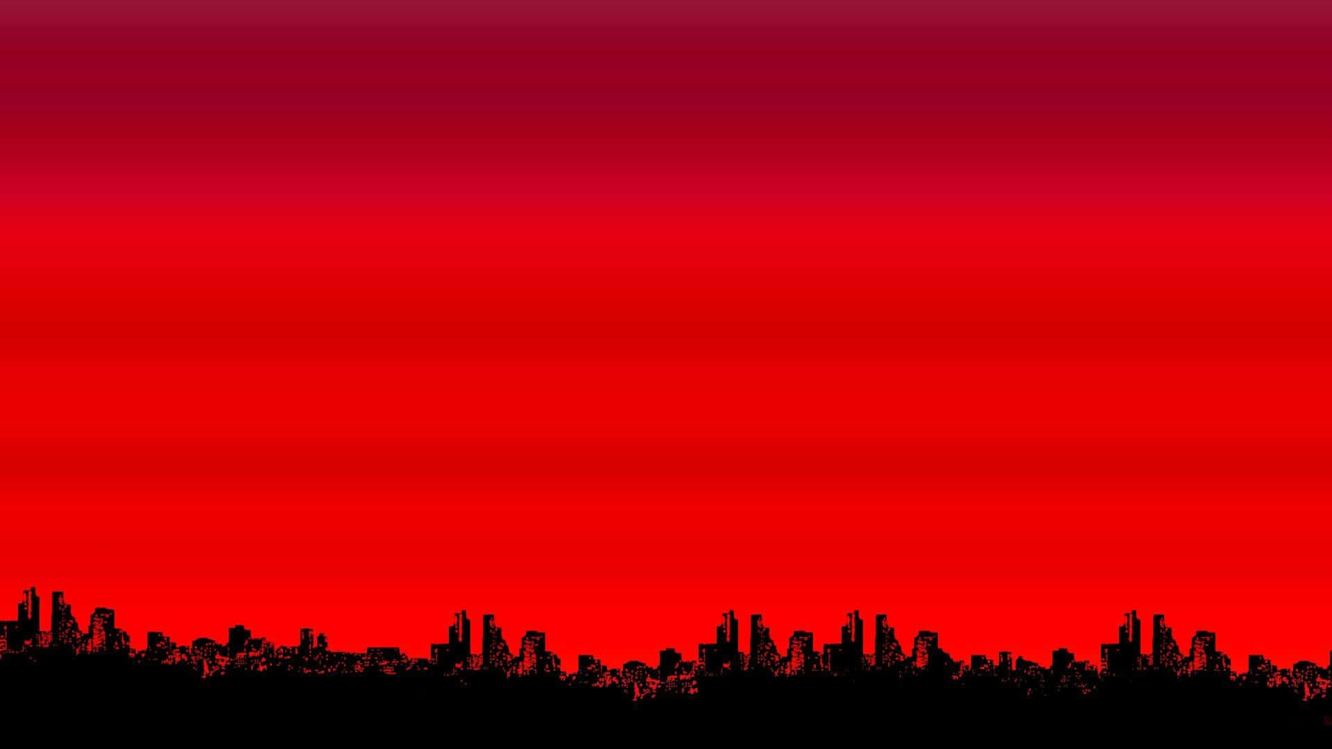 Red Pc, red gradient sky, black city skyline, Full HD Desktop Wallpaper