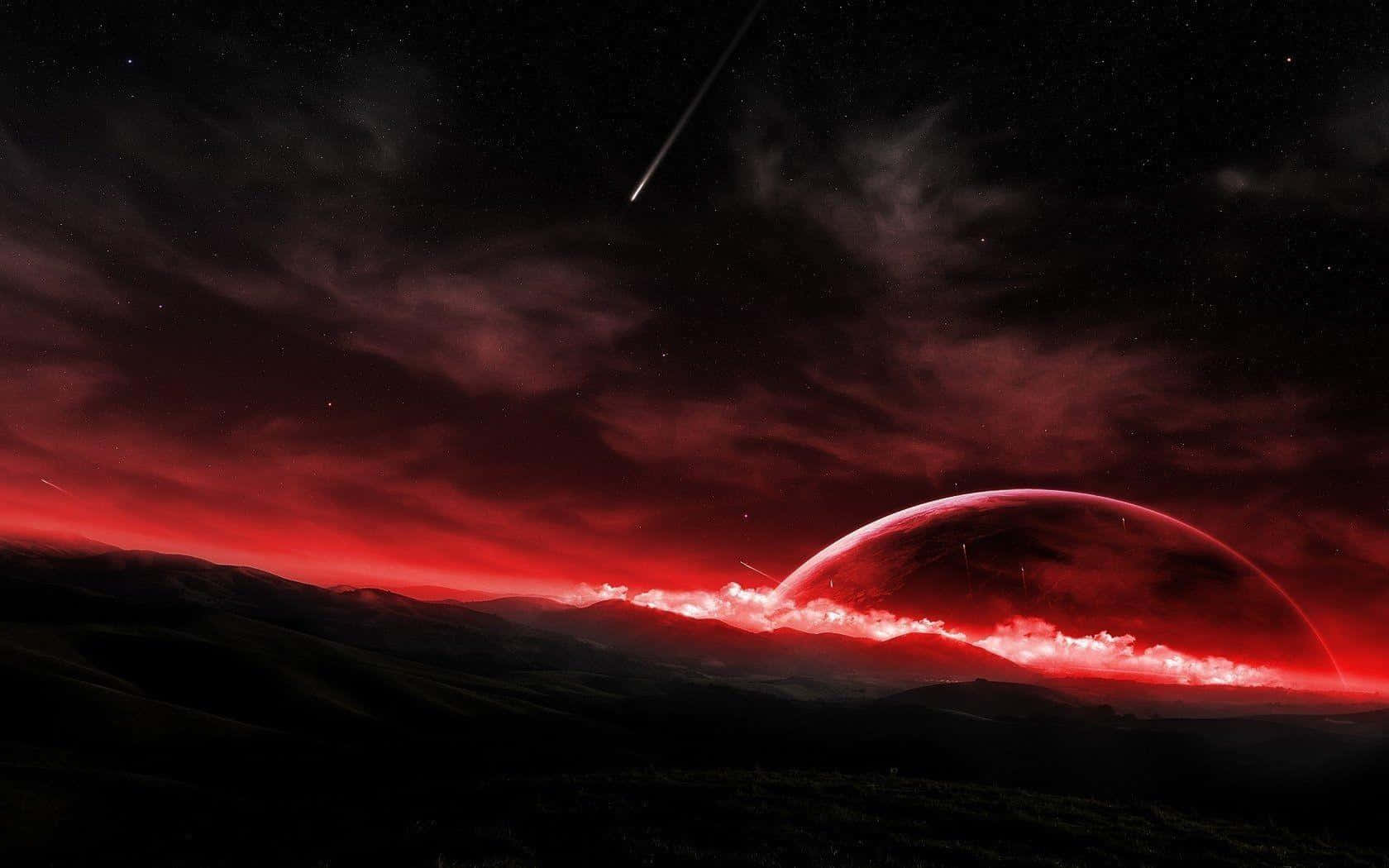 Red Pc, vibrant red, alien landscape, HD Desktop Wallpaper