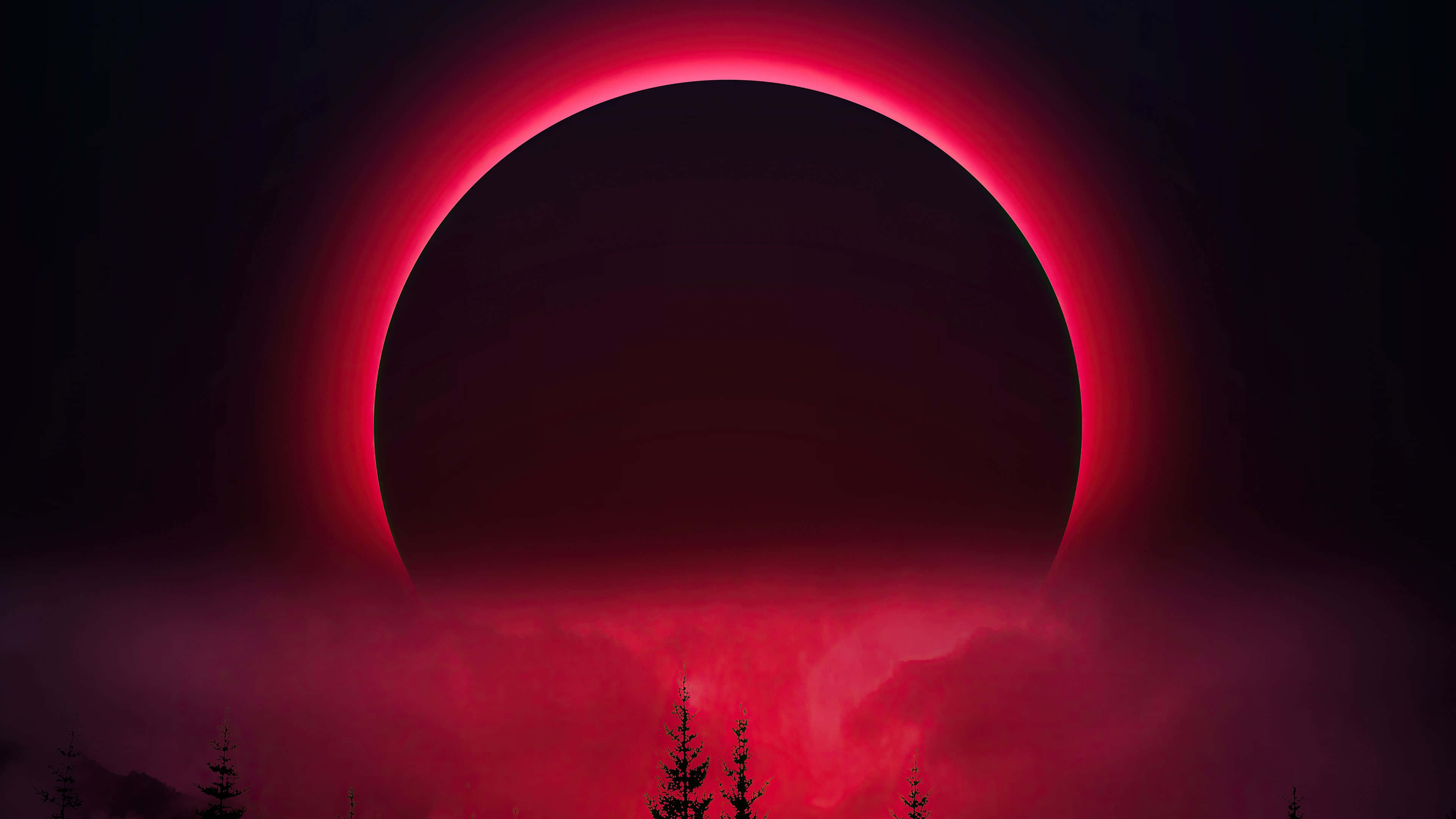 red PC, blood red, solar eclipse, 4K Desktop Wallpaper