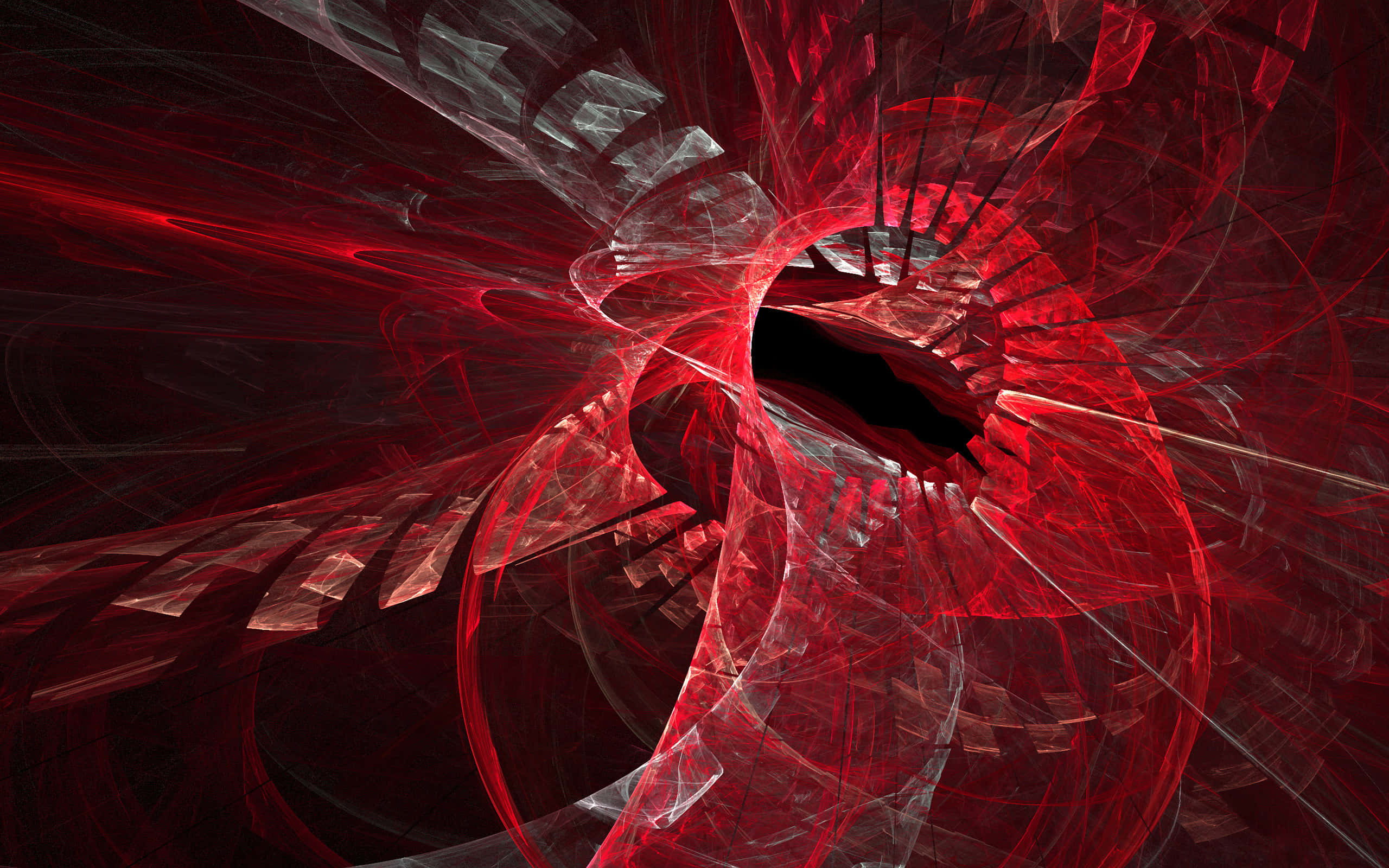 Red Pc, glowing red, transparent shards, 2K Desktop Wallpaper