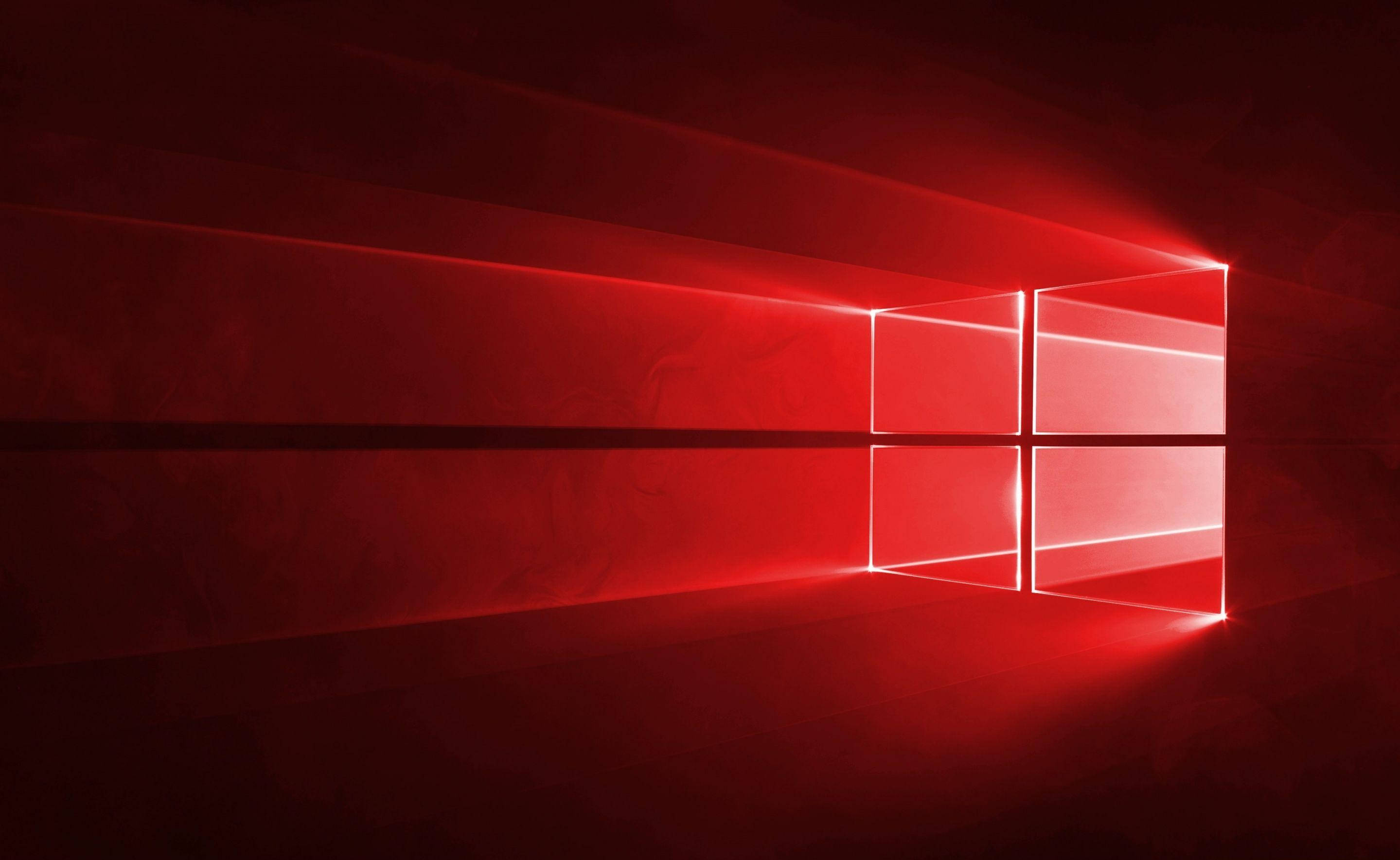 neon red windows, glowing red window logo, radiant light beams, 2K Desktop Wallpaper