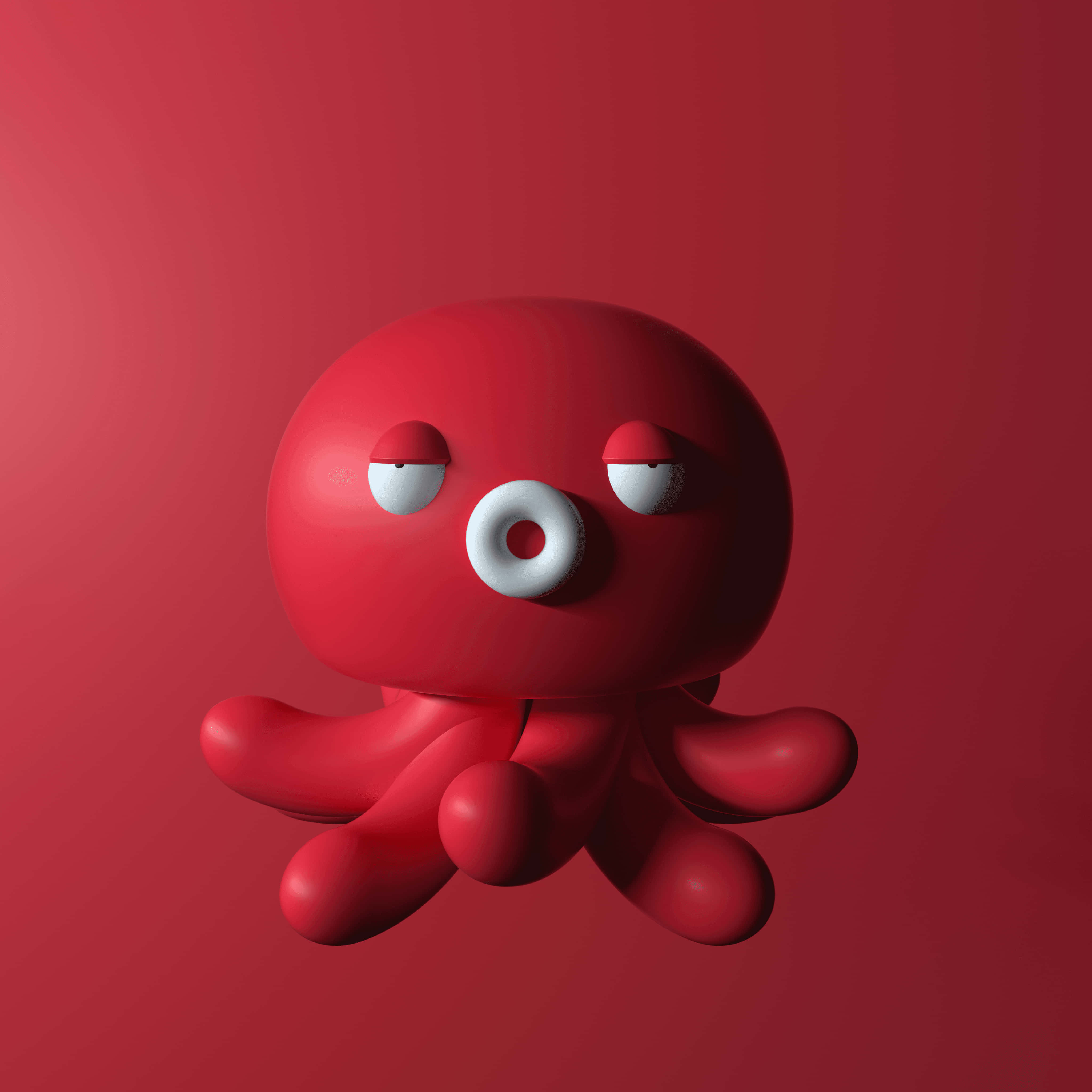 3D octopus, glossy red, white eyes, 4K Desktop Wallpaper