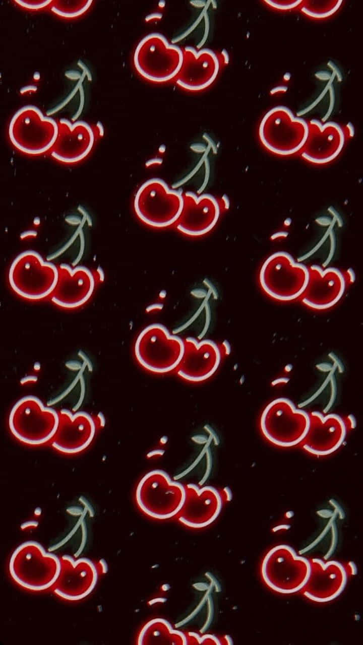Red Retro 80s Aesthetic, glowing red cherries, white outlines, HD Phone Wallpaper