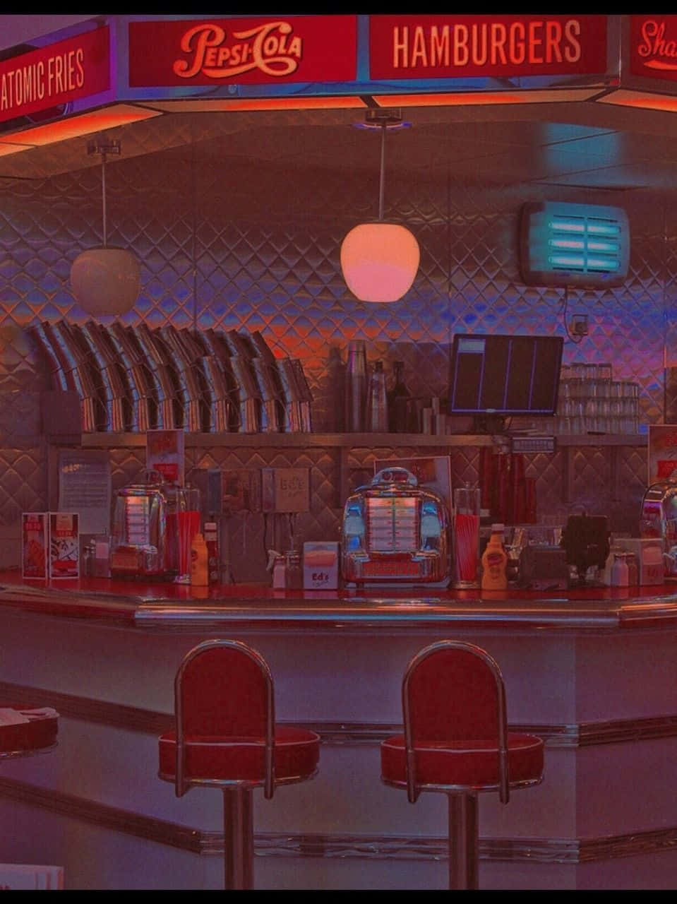 Red Retro 80s Aesthetic, diner, red stools, HD Phone Wallpaper