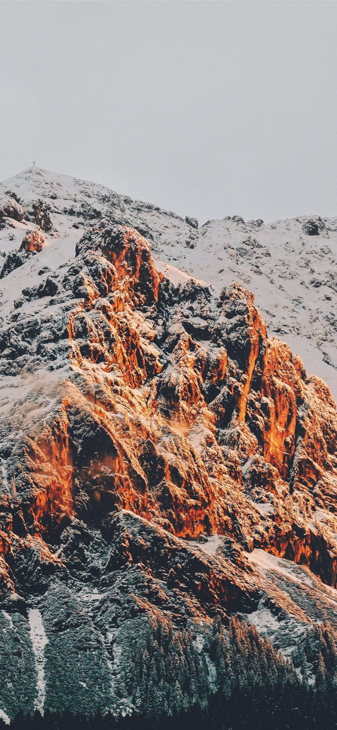 Red Rock Mountain, snowcapped mountain peak, warm golden light, Full HD Phone Wallpaper
