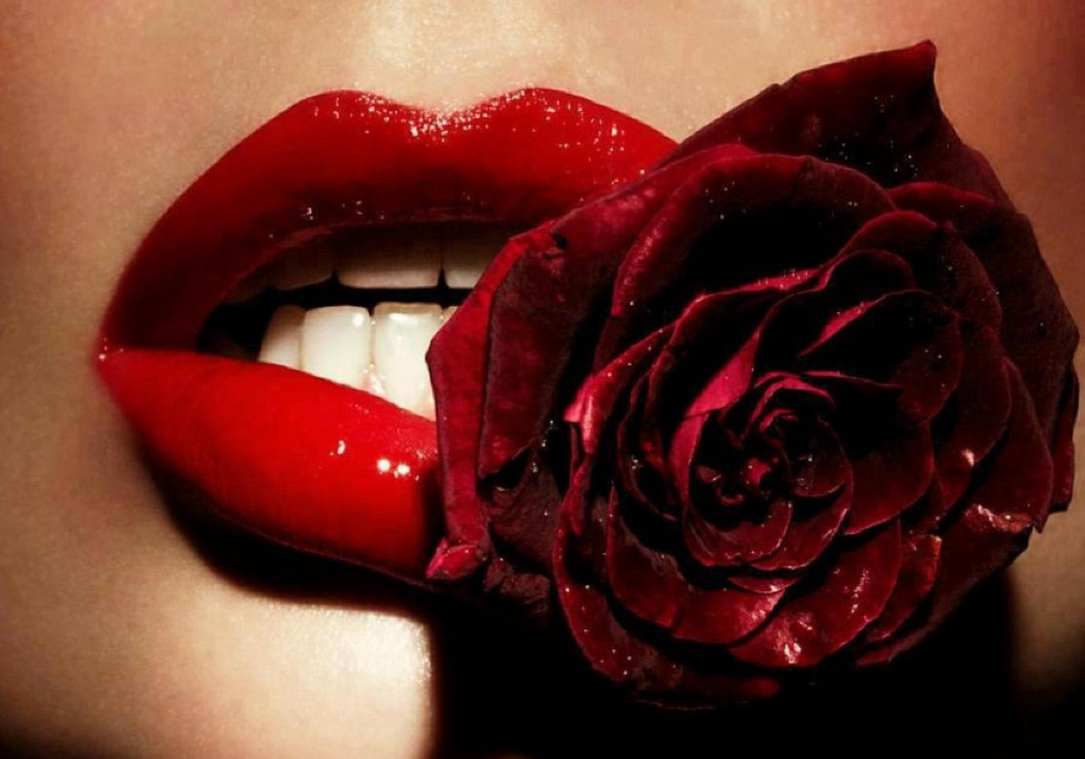 red lips, deep red rose, glossy, Full HD Desktop Wallpaper