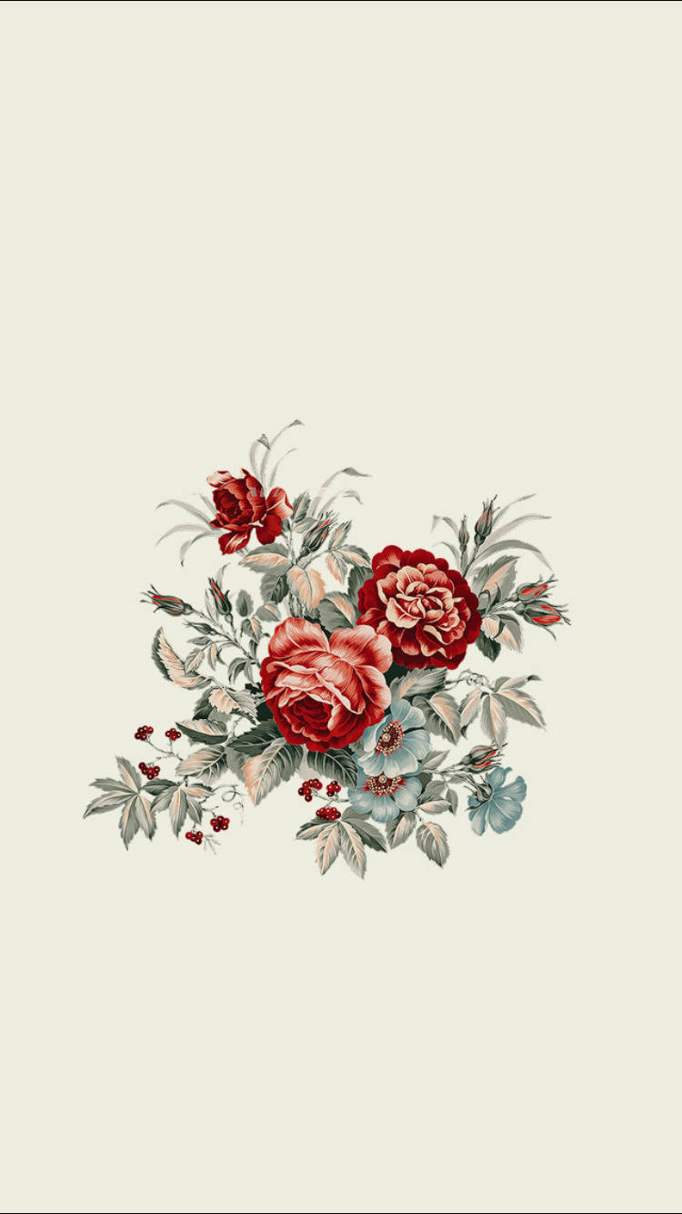 deep red roses, muted blue flowers, pale cream background, HD Phone Wallpaper