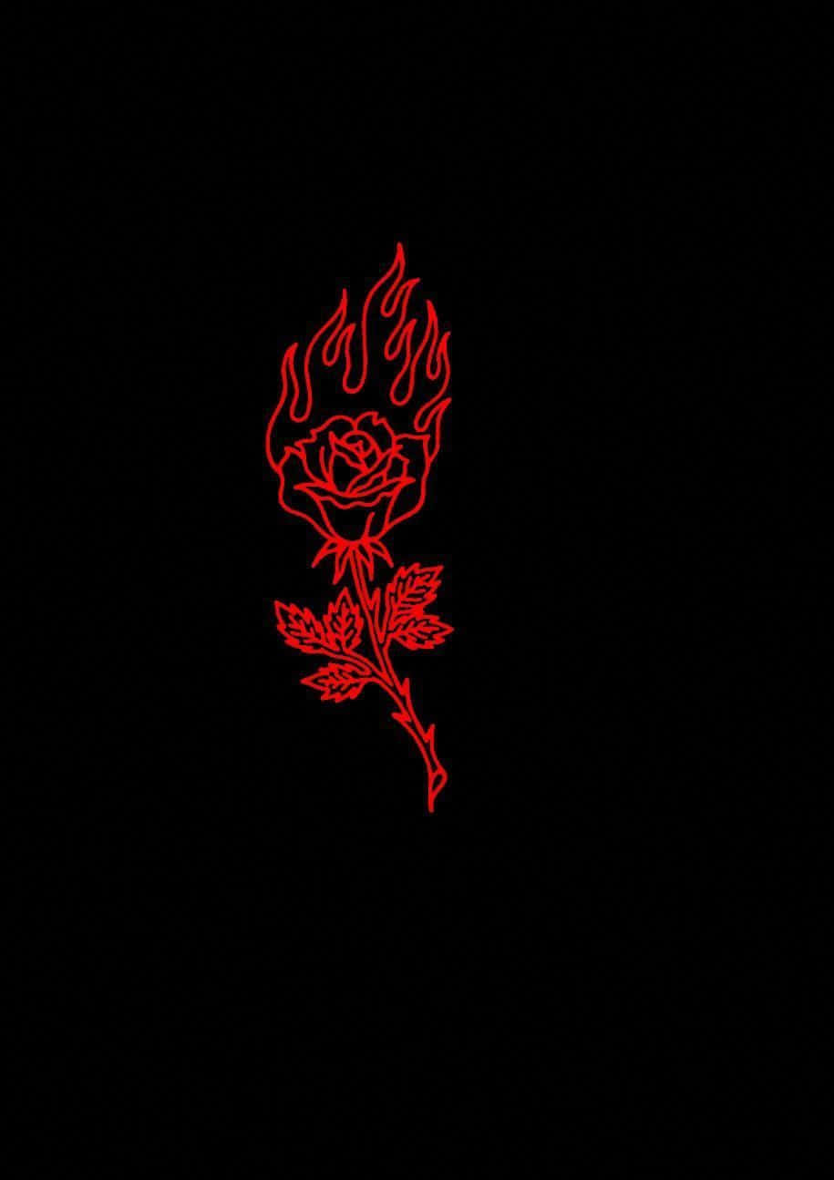 Aesthetic Rose Flower On Fire Line Art, glowing red line-art rose, flame-topped petals, HD Phone Wallpaper