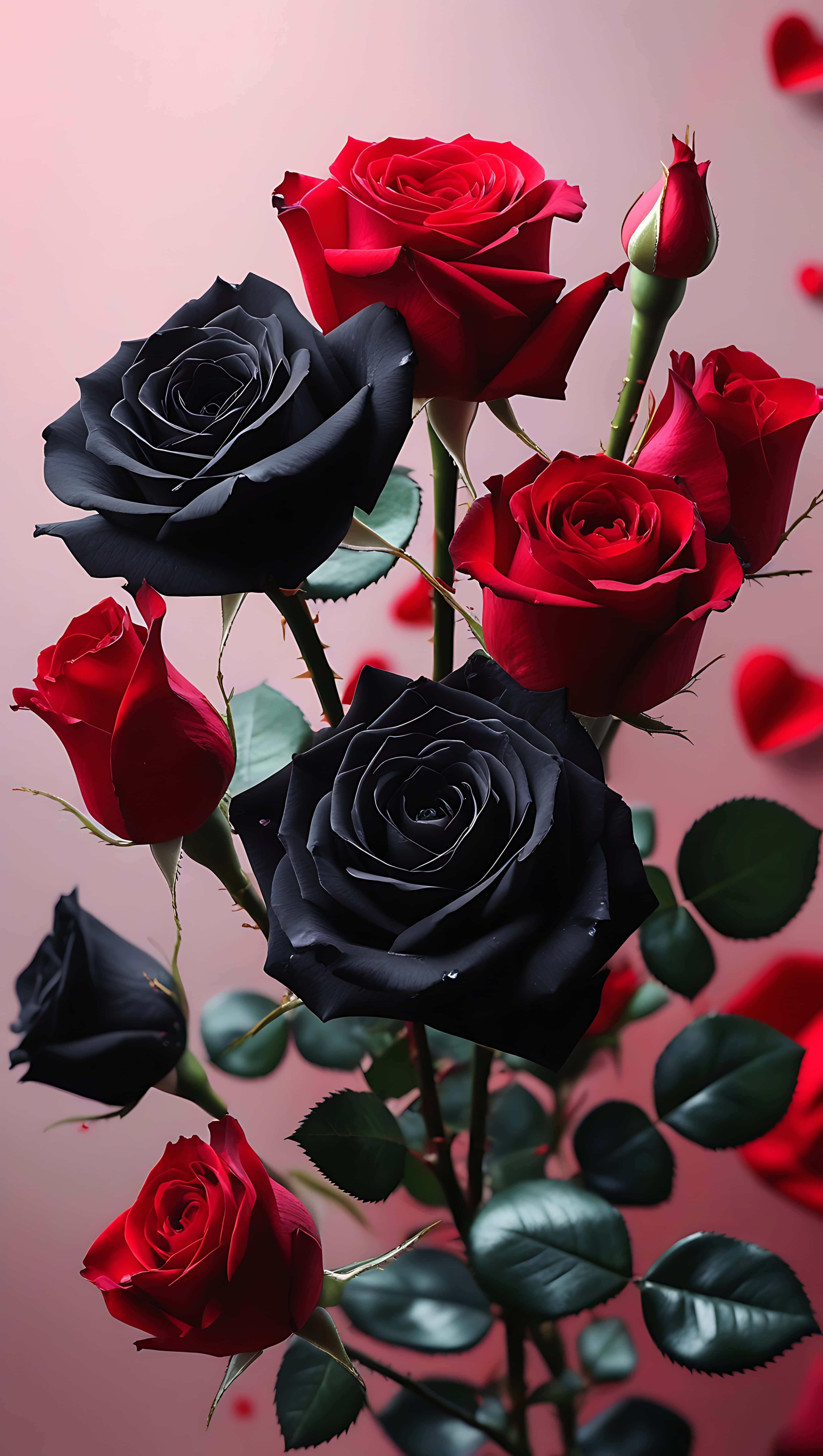 Red Rose, vibrant red roses, deep black roses, 5K Phone Wallpaper