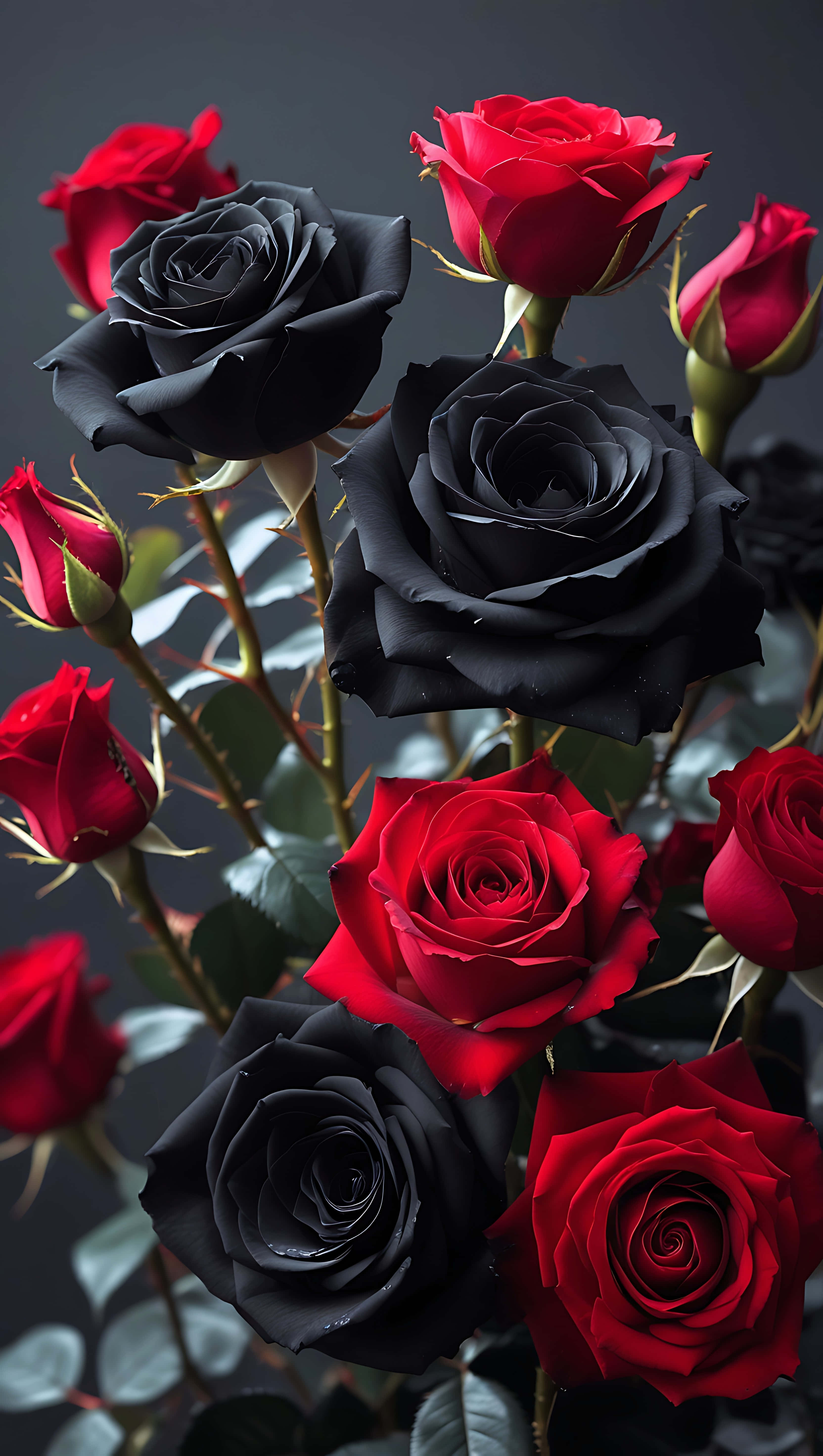 Red Rose, vibrant red roses, deep black roses, 5K Phone Wallpaper