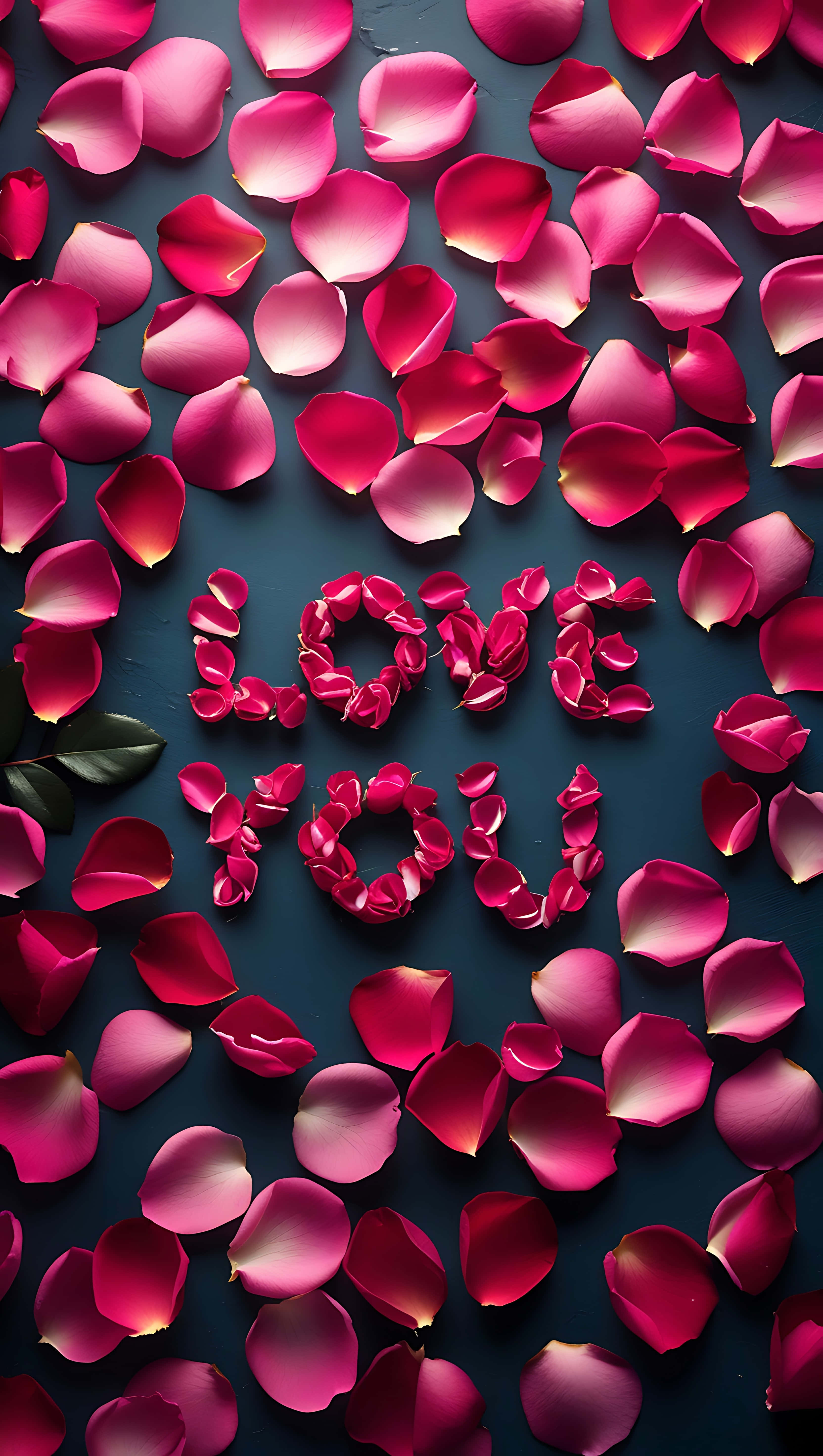 rose petals, love you, dark teal background, 5K Phone Wallpaper