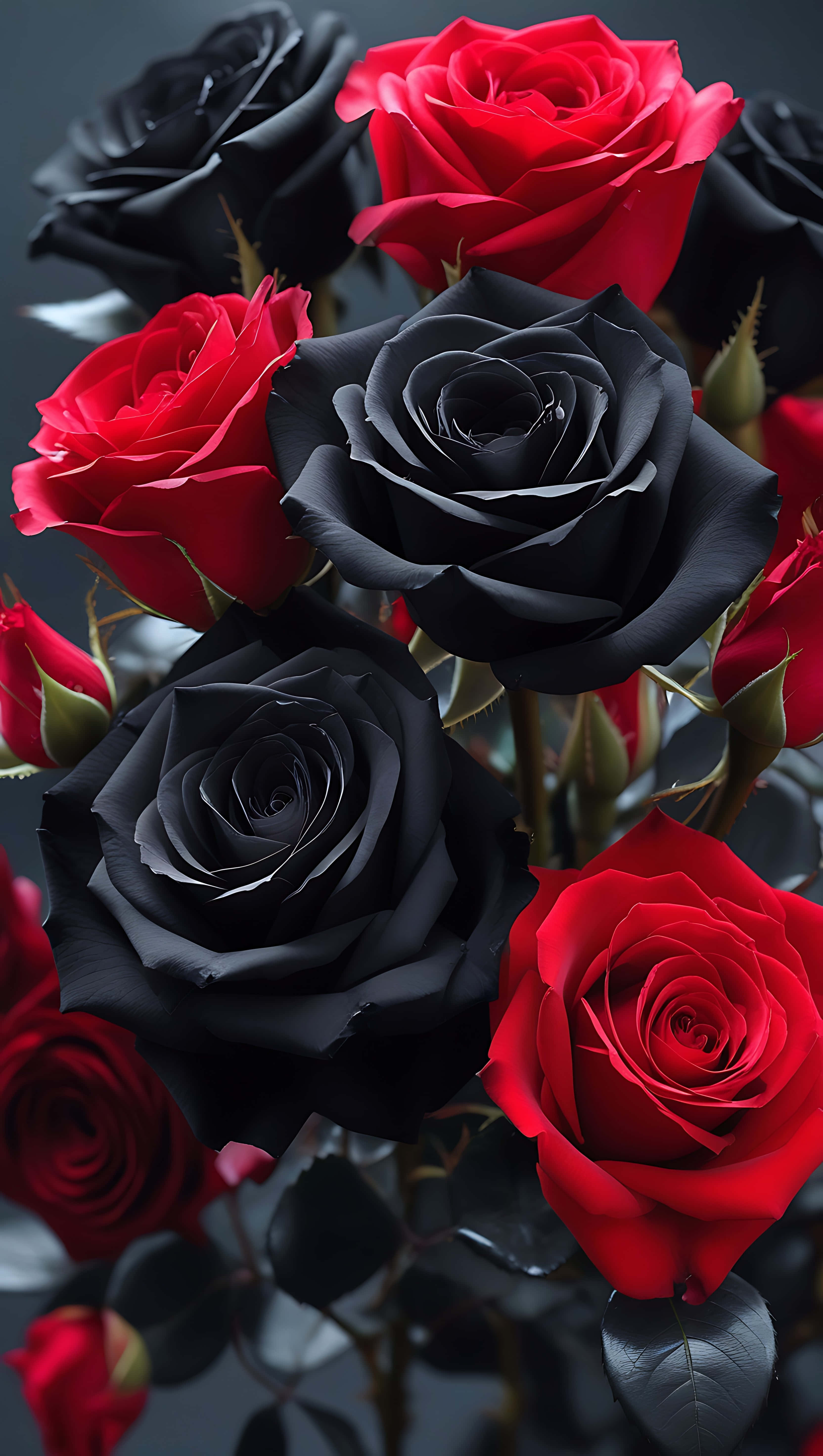 Red Rose, vibrant red roses, deep black roses, 5K Phone Wallpaper