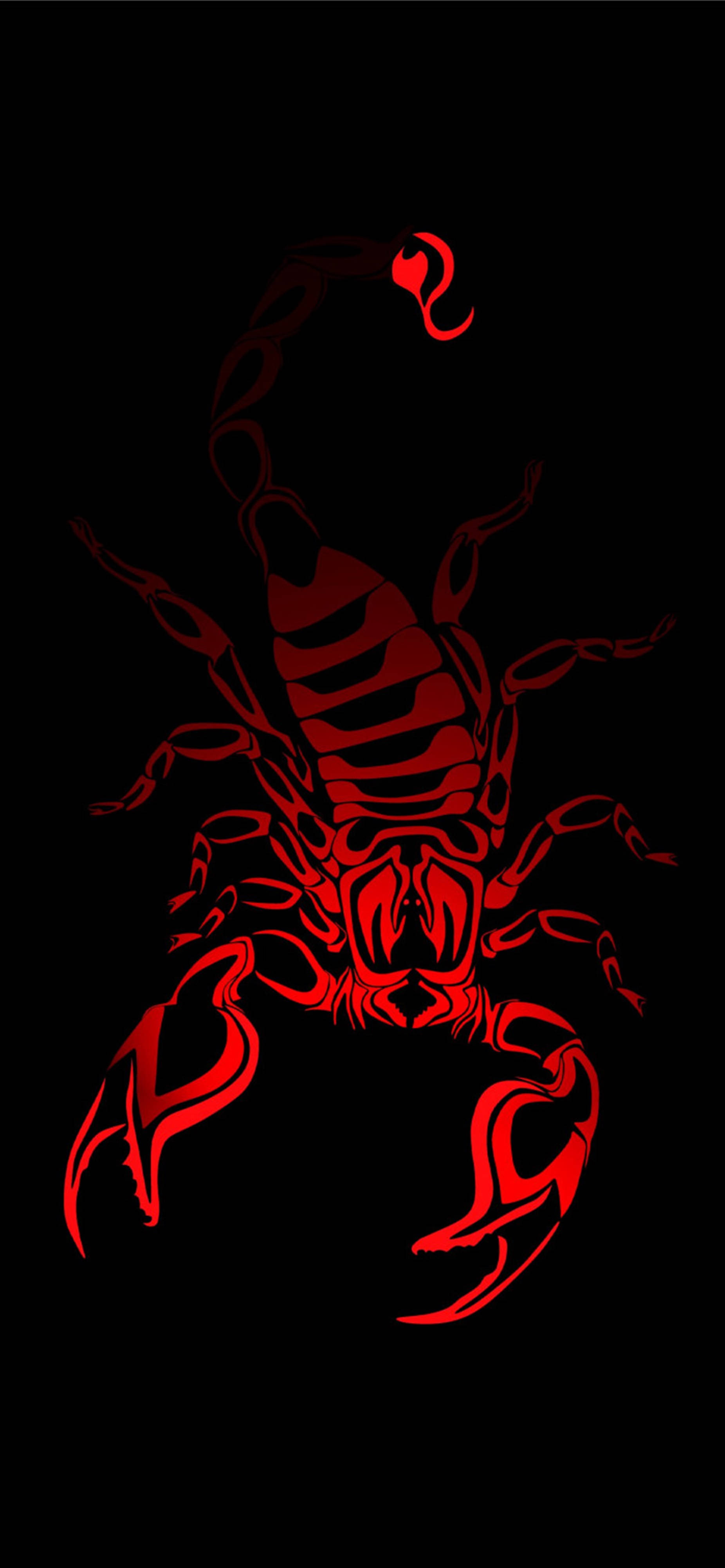 Scorpion Red, tribal patterns, red scorpion silhouette, 4K Phone Wallpaper