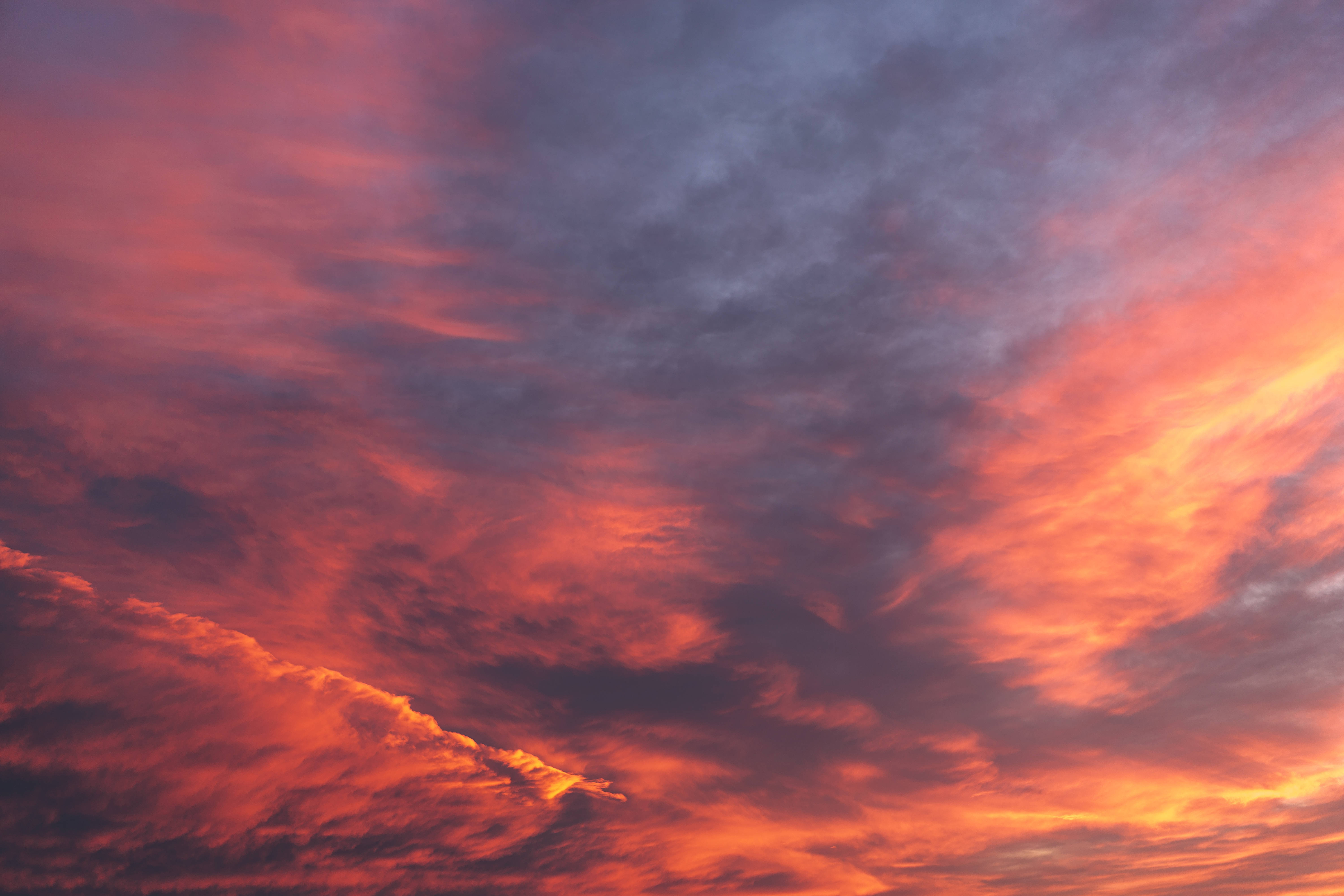 sunset, fiery orange, deep purple, 5K Desktop Wallpaper