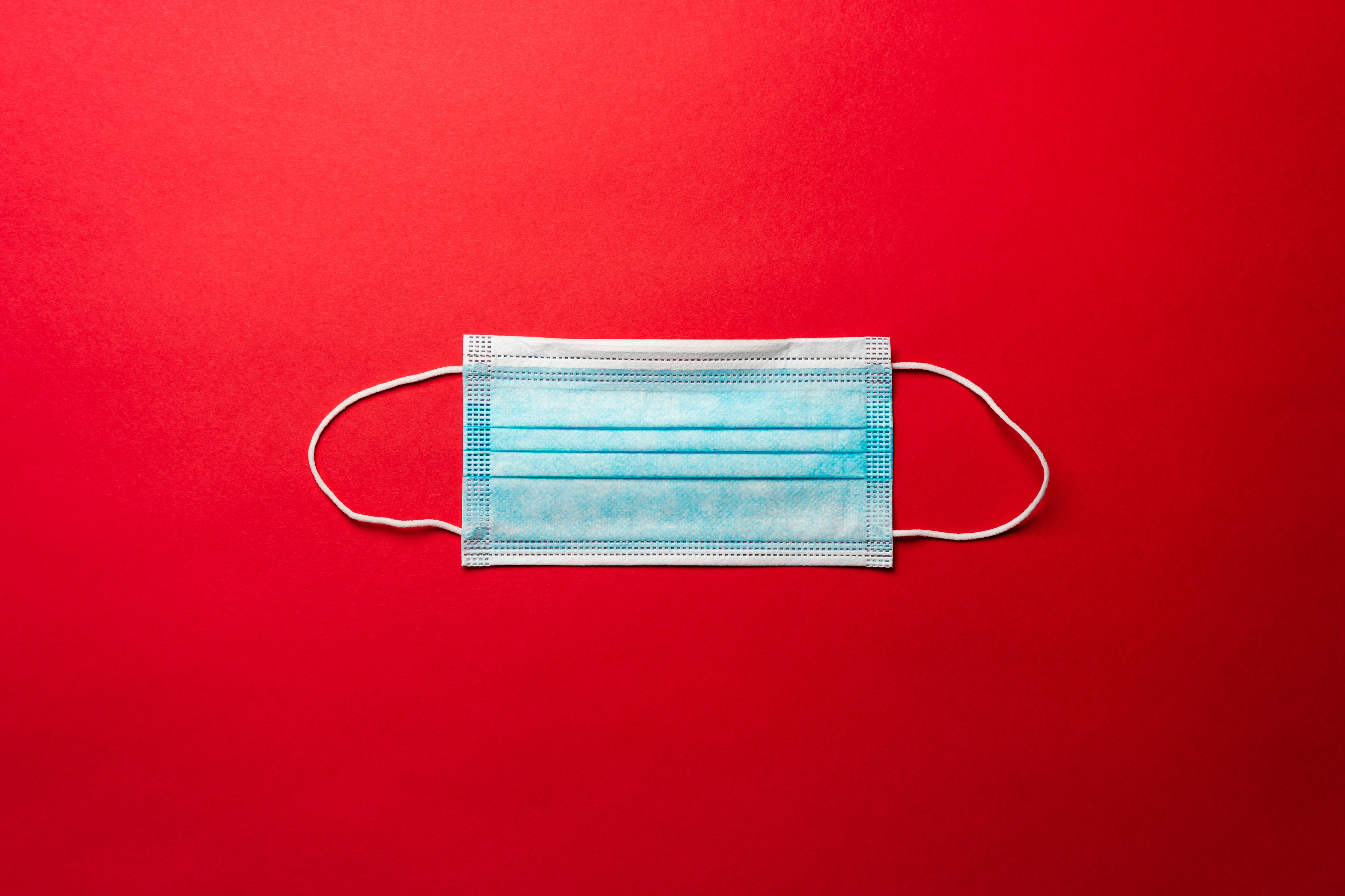 medical mask, red screen, blue surgical face mask, 5K Desktop Wallpaper