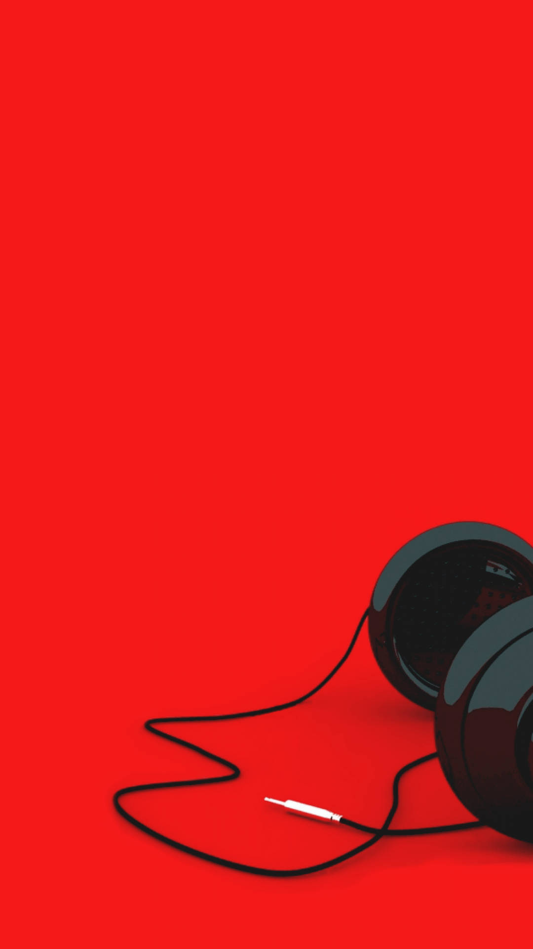 black over-ear headphones, coiled cable, bold red background, Full HD Phone Wallpaper