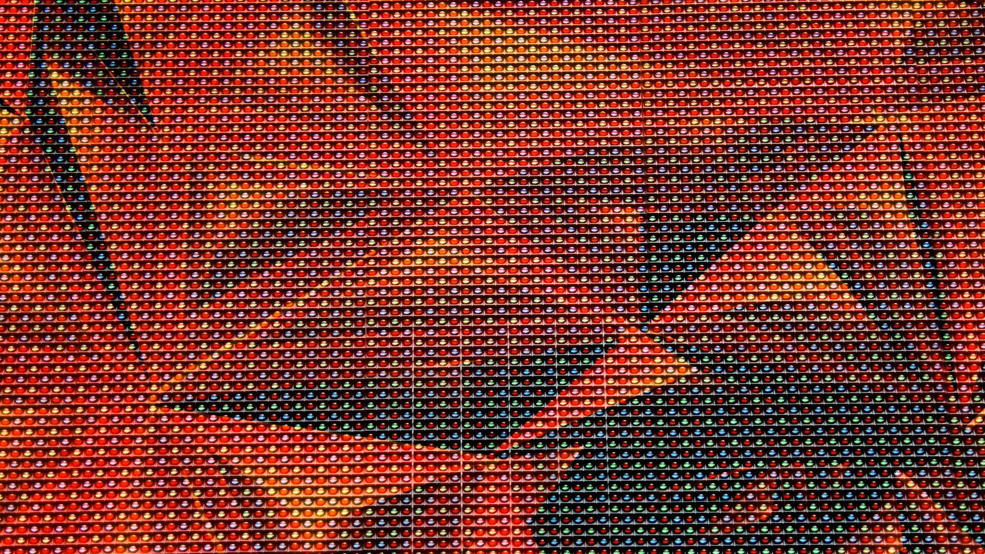 red orange abstract led screen, glowing red orange, black dots, Full HD Desktop Wallpaper