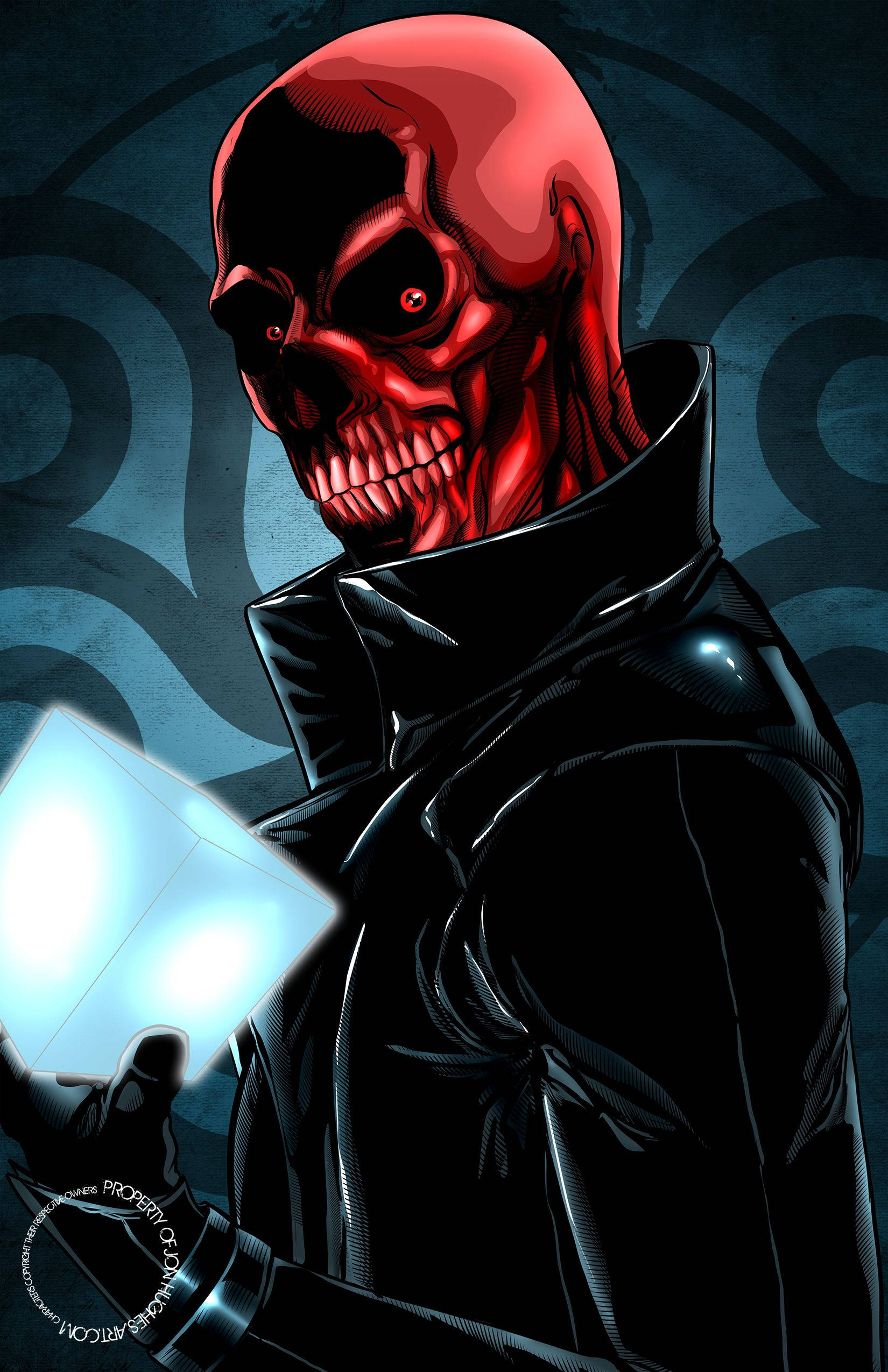 Red Skull, tesseract, glowing cube, Full HD Phone Wallpaper