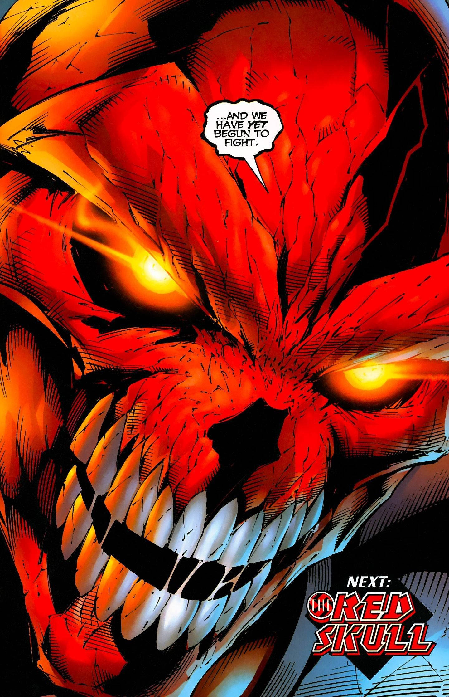 Red Skull, glowing yellow eyes, sharp teeth, Full HD Phone Wallpaper