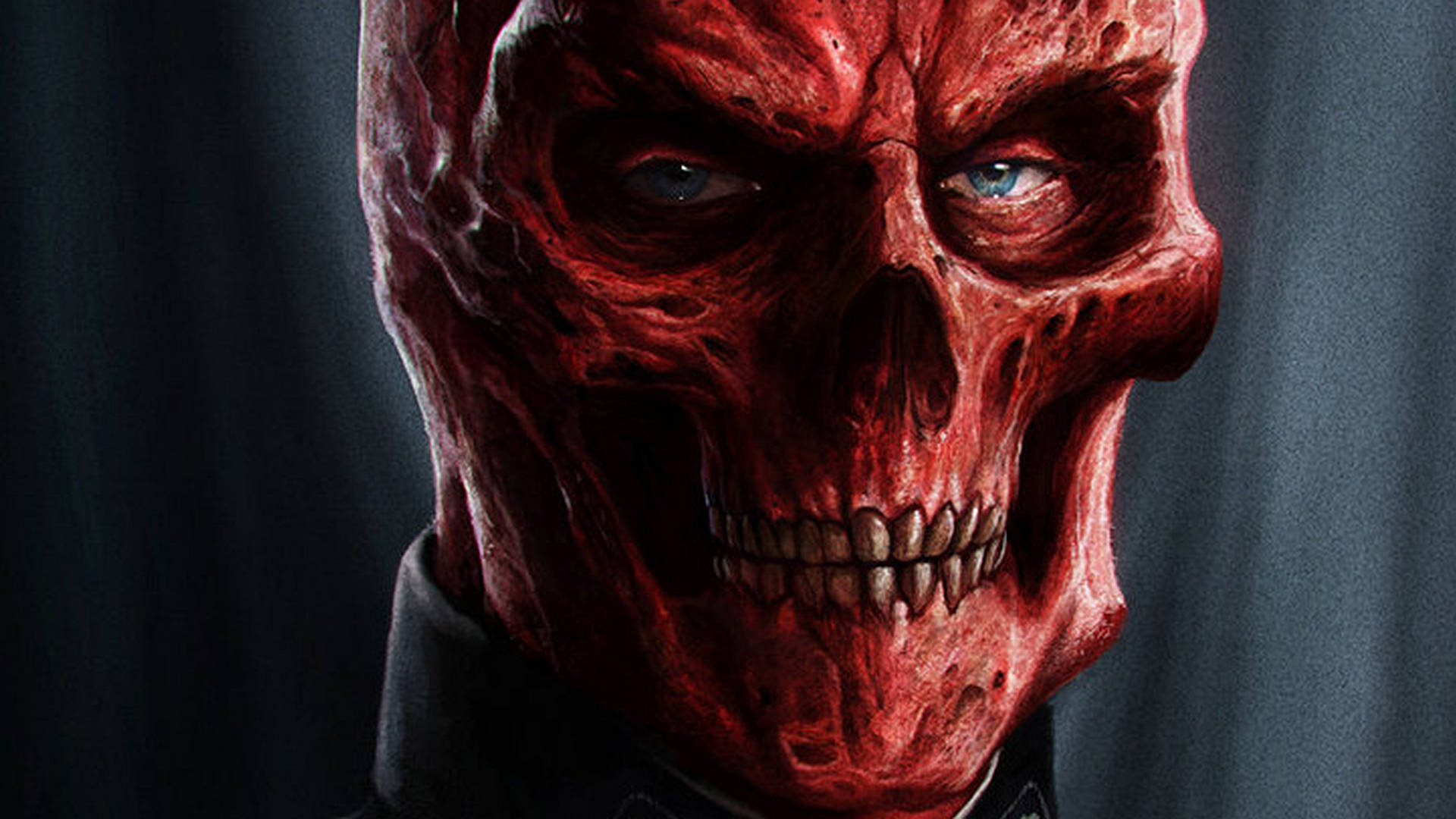 Red Skull, red-skinned, glowing blue eyes, Full HD Desktop Wallpaper