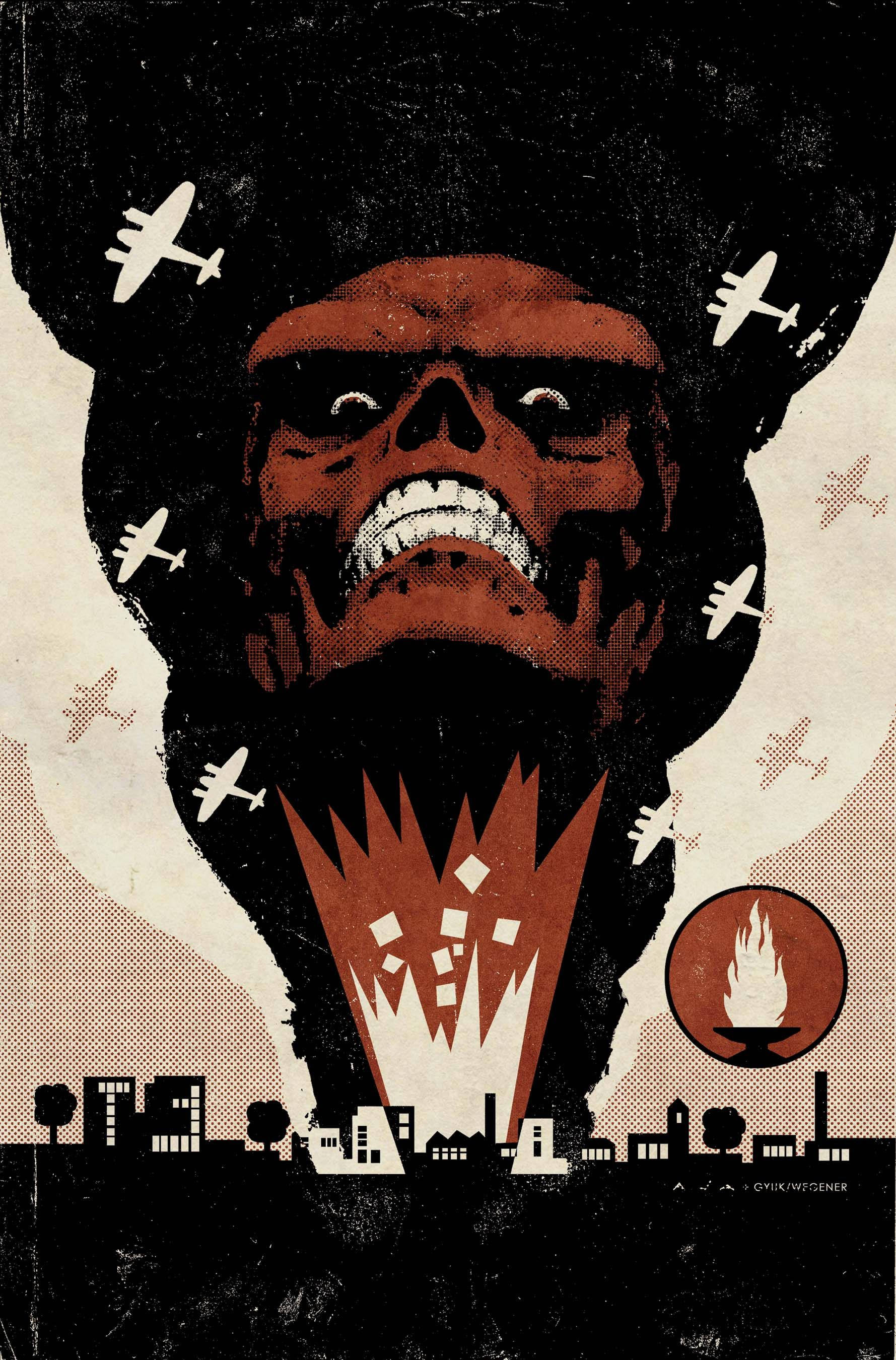 Red Skull, airplanes, burning cityscape, 2K Phone Wallpaper