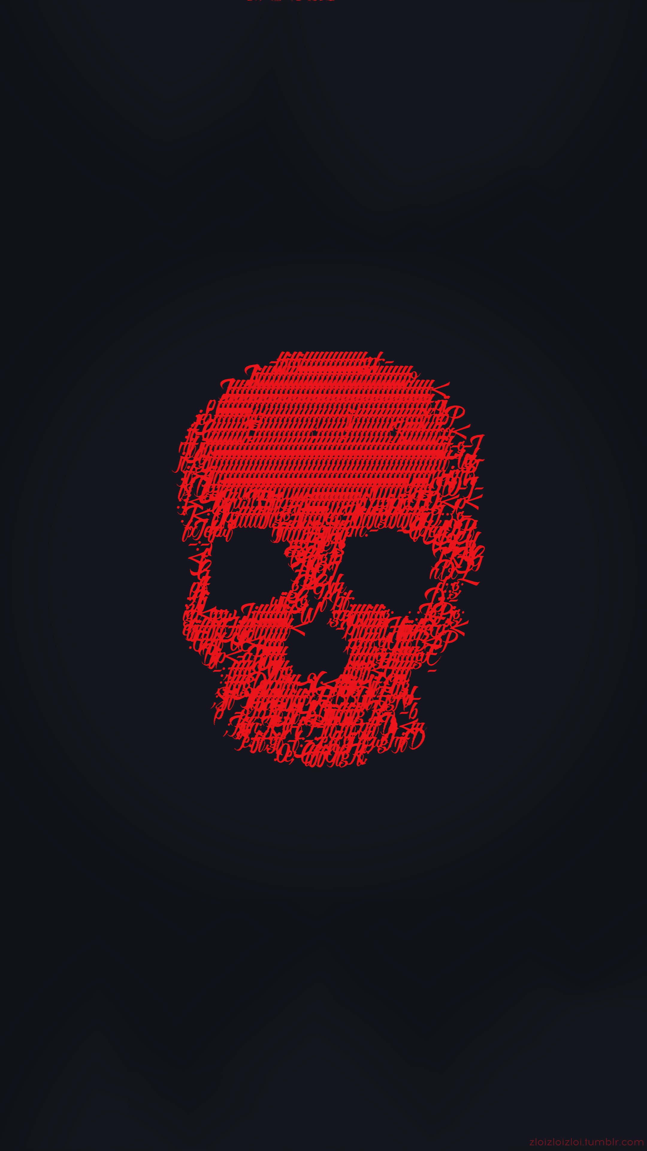 red skull, handwritten text, dark gradient background, 4K Phone Wallpaper
