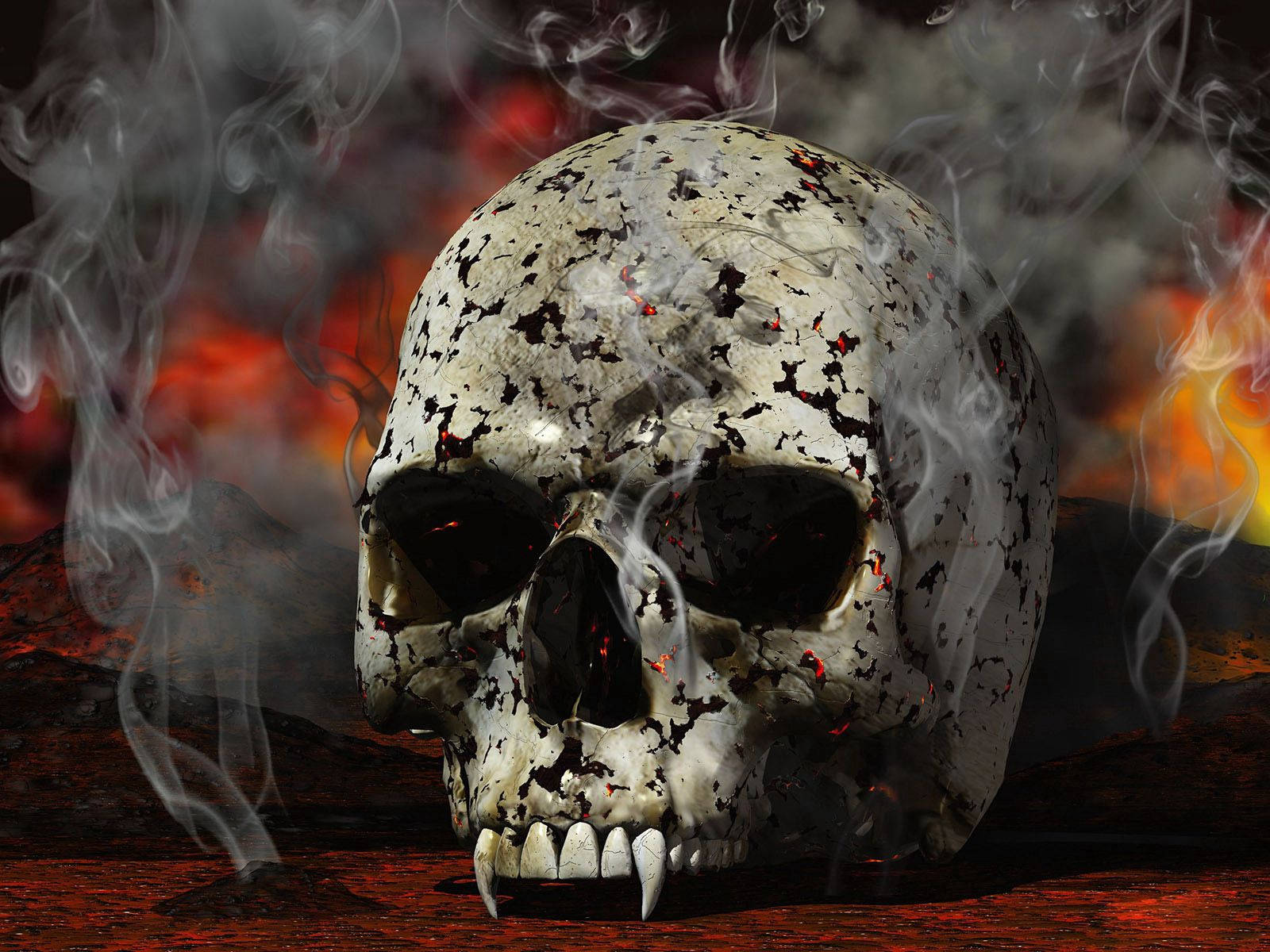smokey red and black vampire skull, glowing red eyes, fangs, HD Desktop Wallpaper