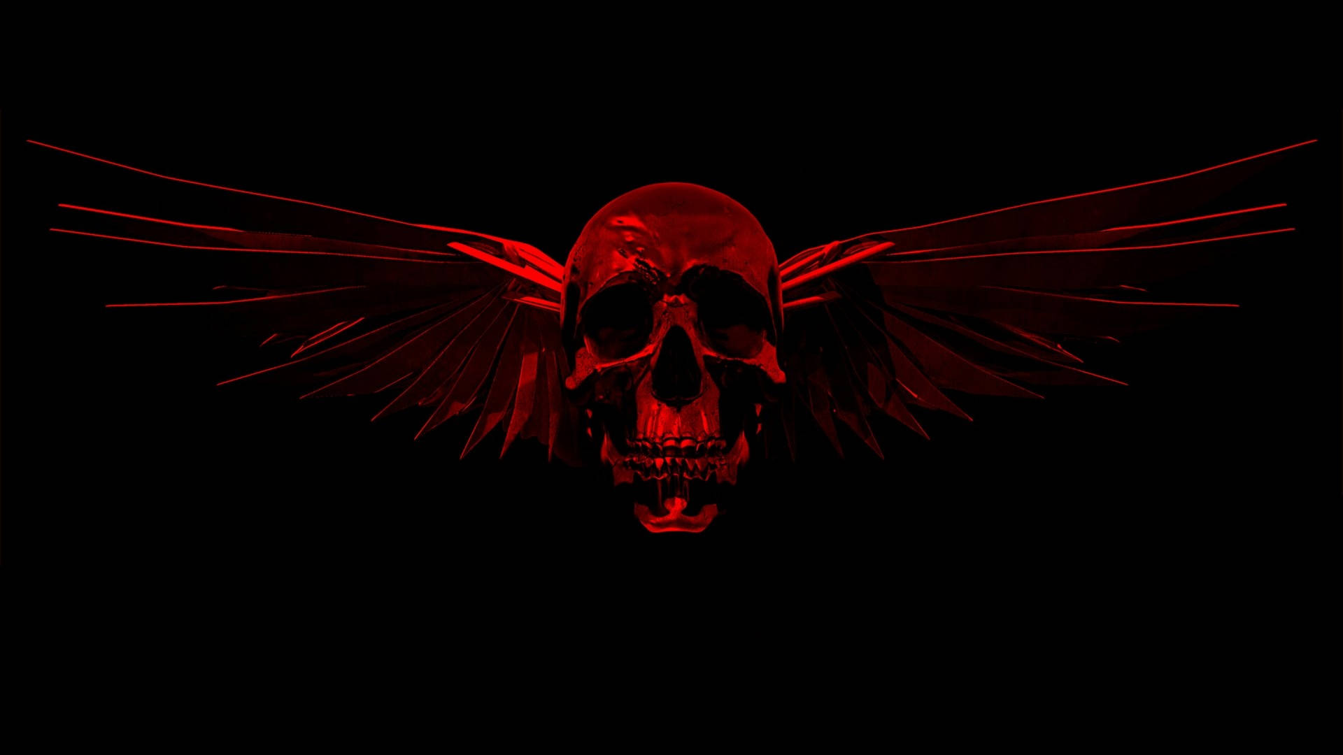 Red Skull, glowing red skull, sharp angular wings, Full HD Desktop Wallpaper