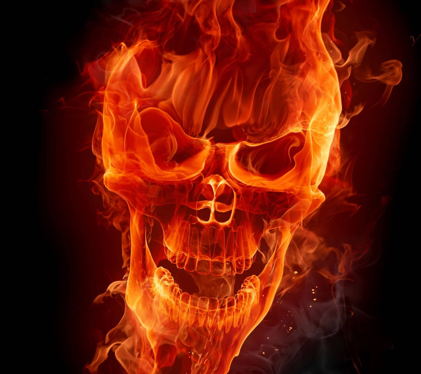 Red Skull, flaming skull, vivid orange and red fire, HD Desktop Wallpaper
